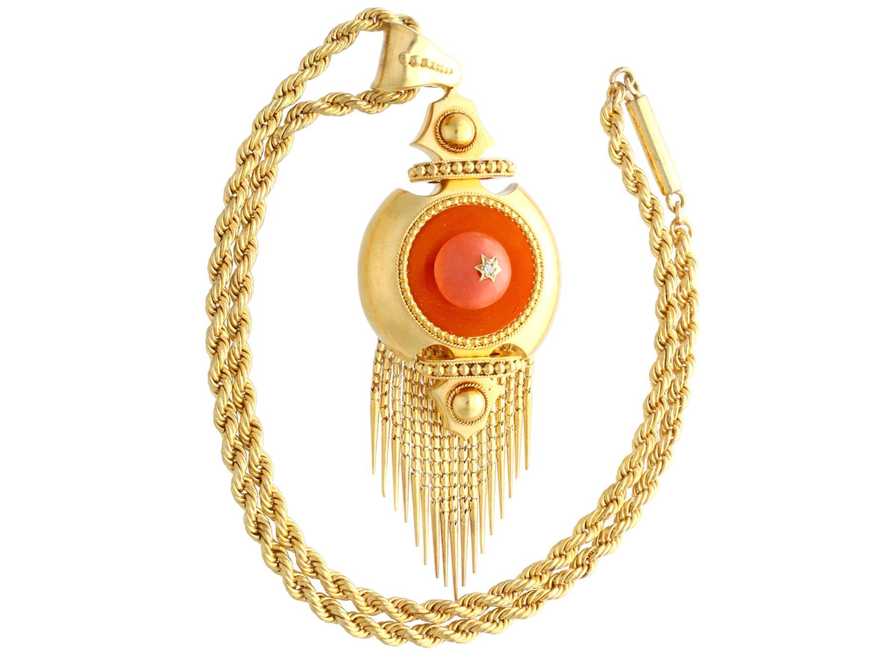 Women's or Men's Antique Victorian 20.25 Carat Coral and Diamond Yellow Gold Jewelry Set For Sale
