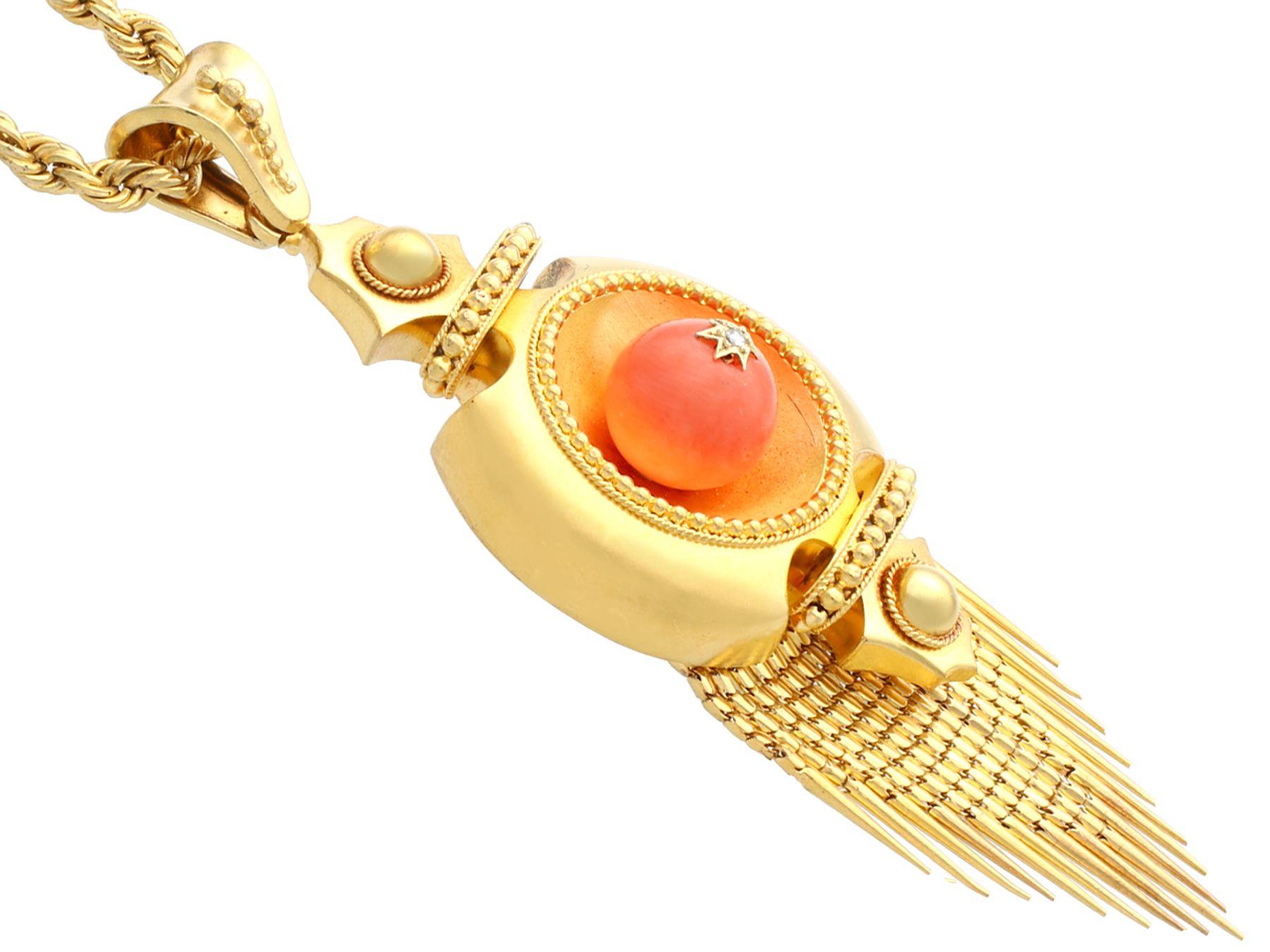Antique Victorian 20.25 Carat Coral and Diamond Yellow Gold Jewelry Set For Sale 1