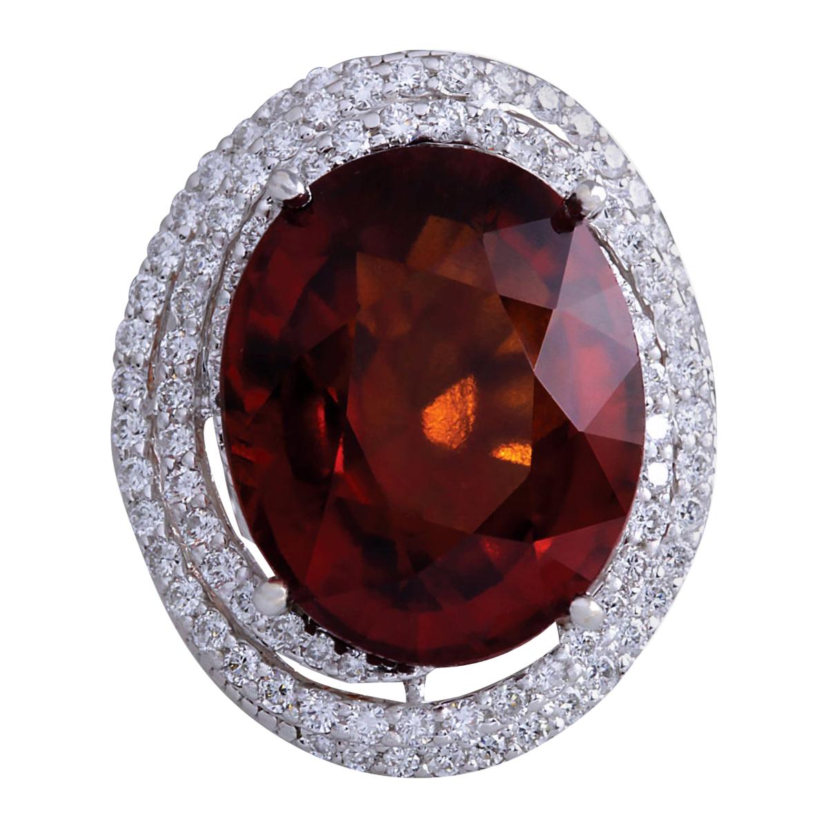 Spectacular Natural Hessonite Garnet and Diamond Ring in 14K White Gold For Sale