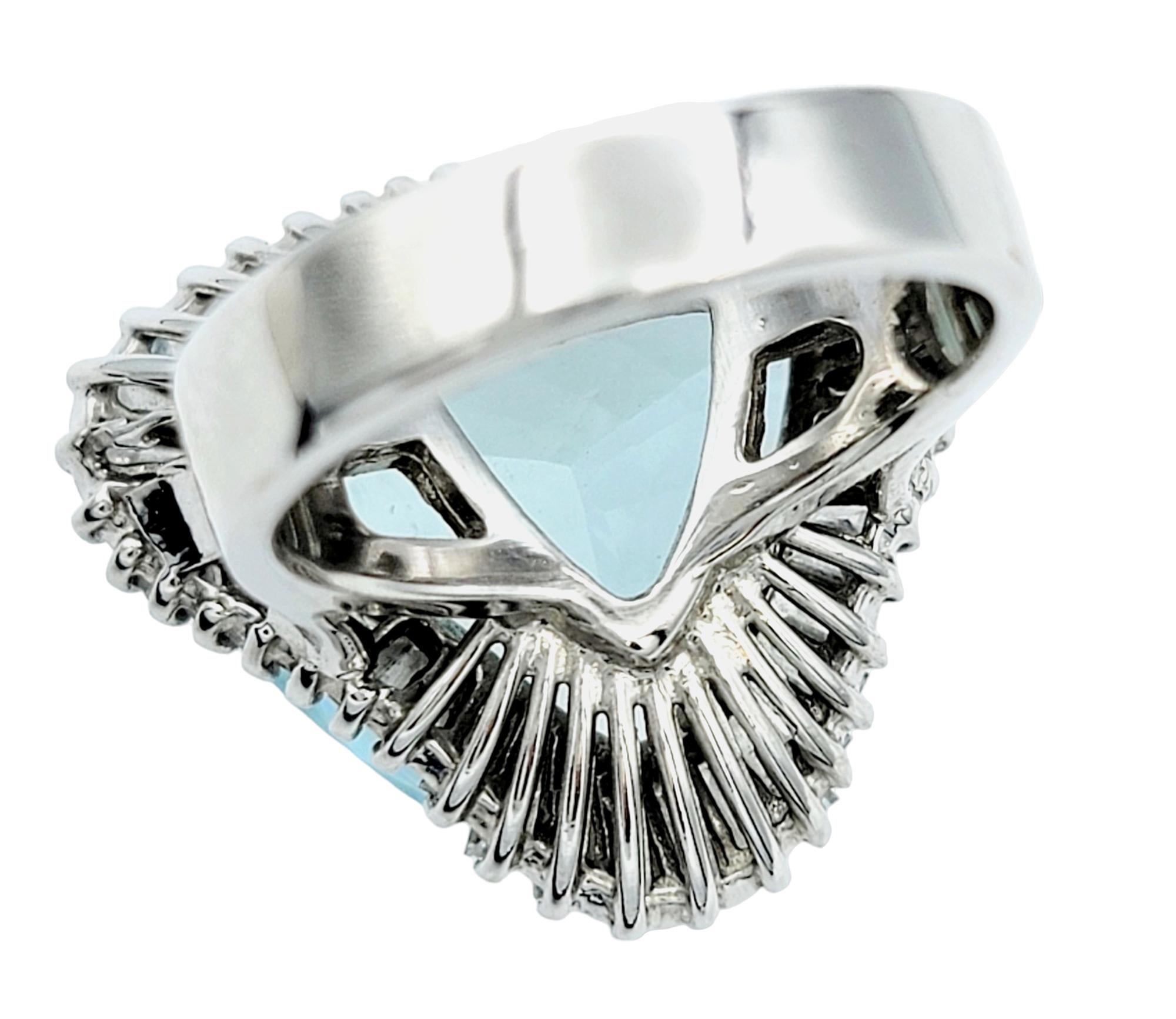 20.25 Carat Trillion Aquamarine Ring with Baguette Diamonds 14 Karat White Gold For Sale 1