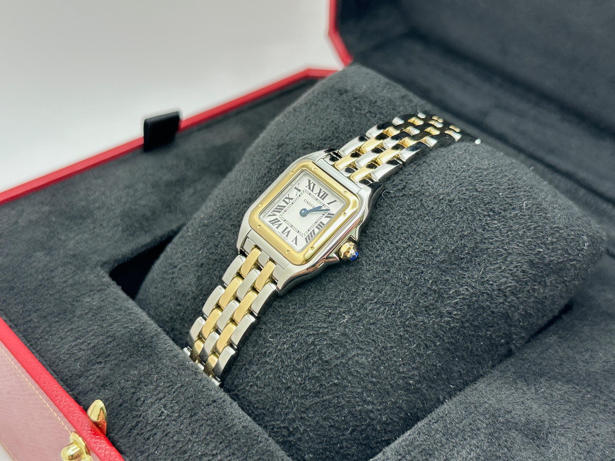 2025 Cartier Panthere Small W2PN0013 23mm 18K Yellow Gold Steel Box Paper In Excellent Condition For Sale In San Diego, CA