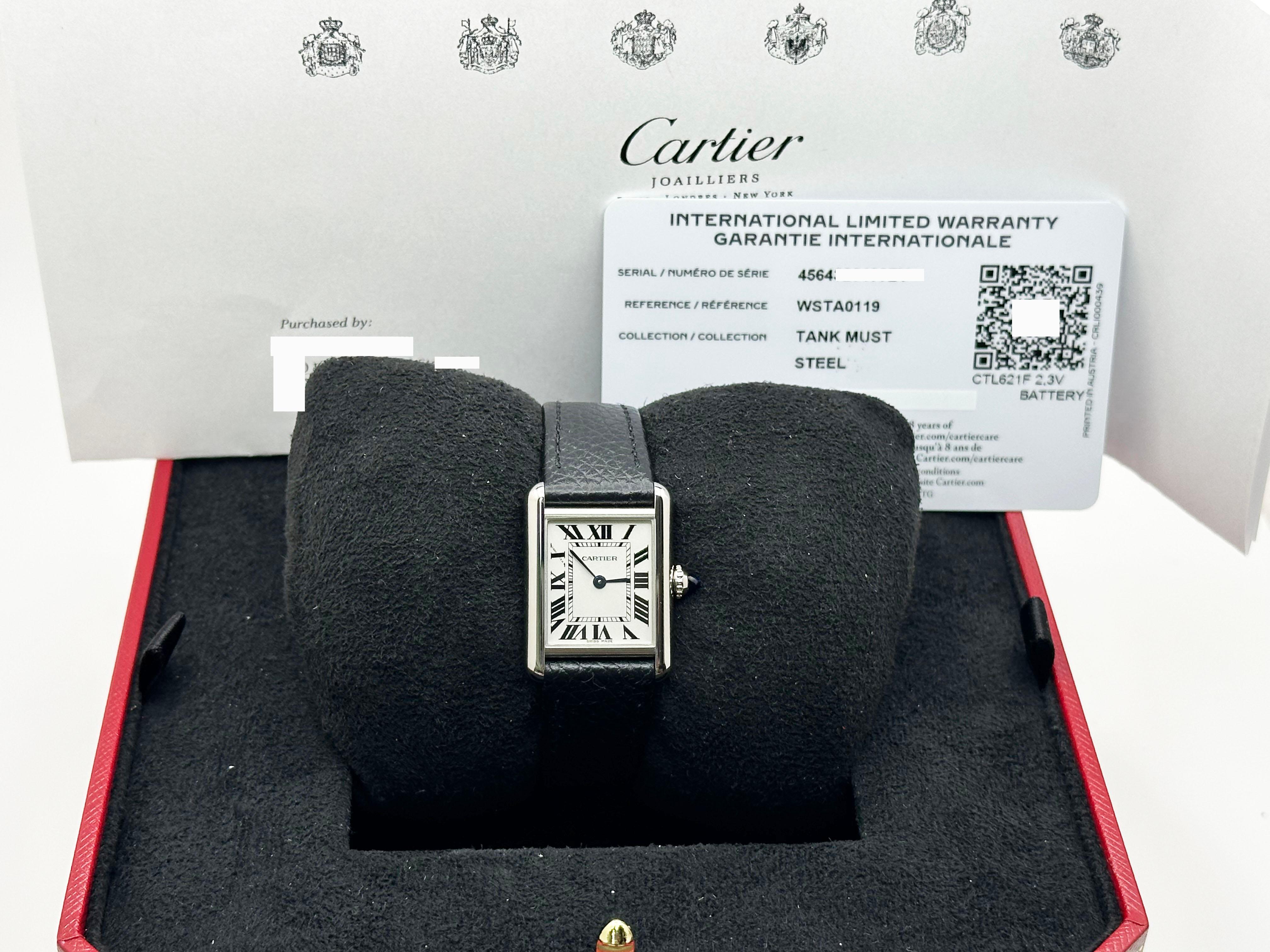 2025 Cartier Tank Must Solarbeat WSTA0119 Movimento fotovoltaico Steele Box Paper in vendita 8
