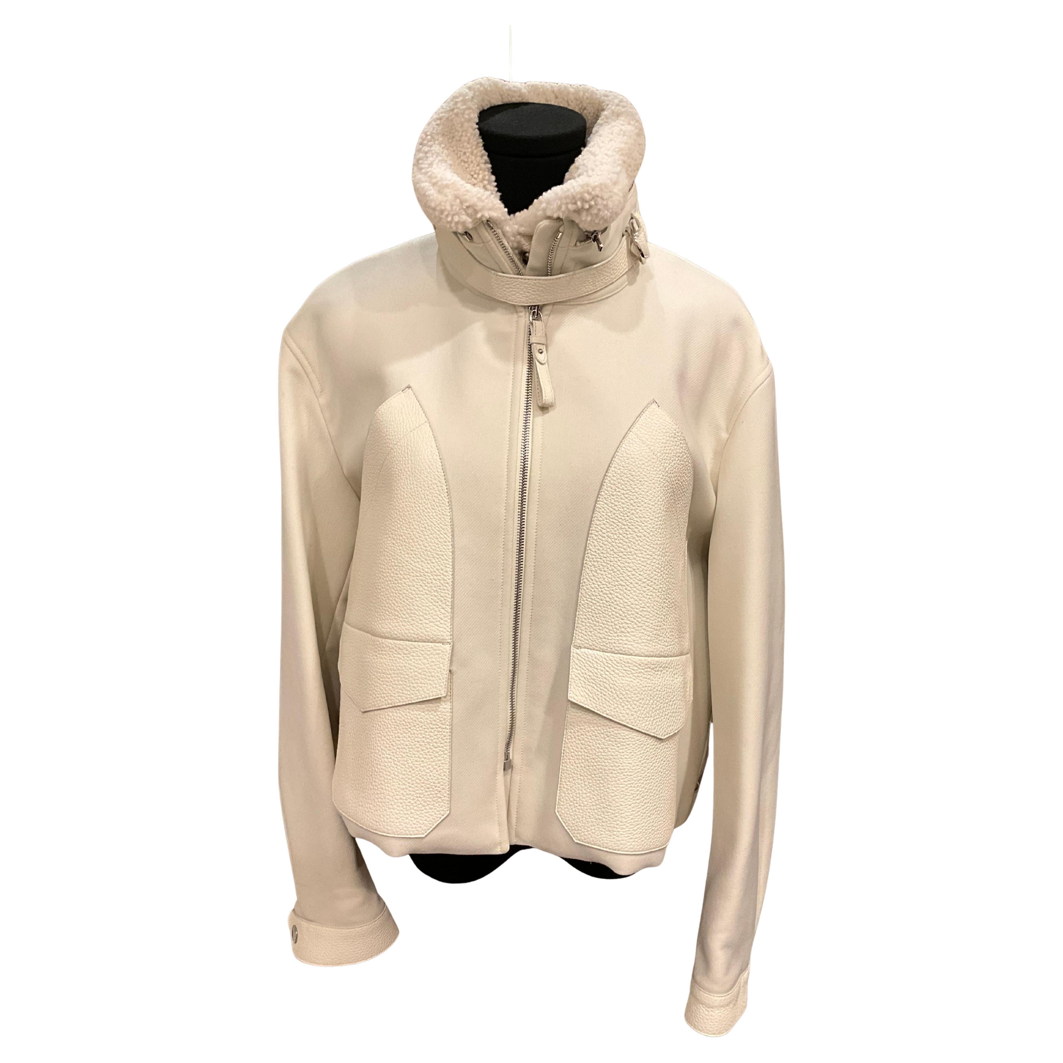2025 Hermes Paletot Inspi Aviateur Blanc Casse Jacket NEW WITH TAGS!!