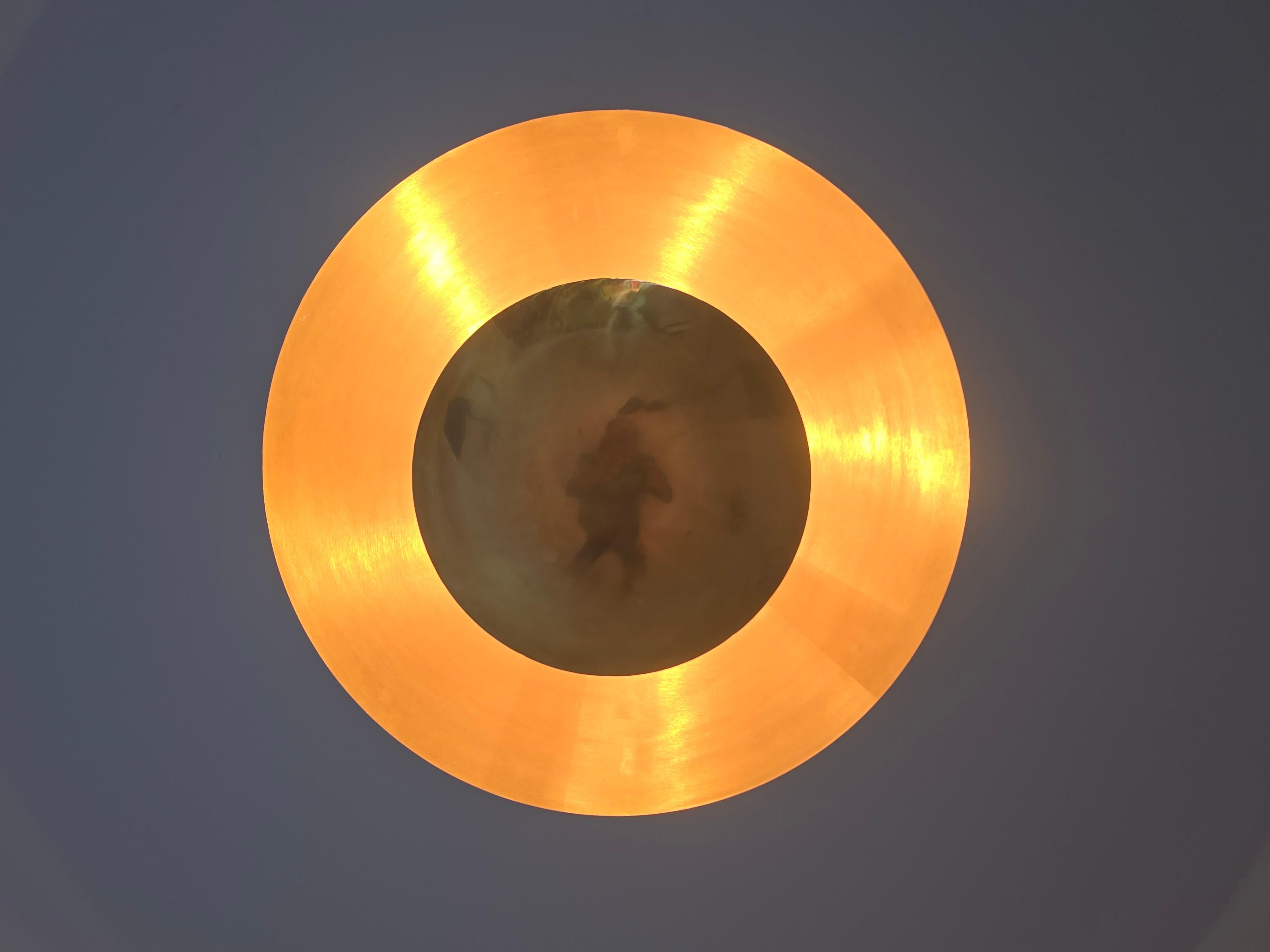 Mid-Century Modern 2025 Huge Brass Concave Convex Uplighter  Pendant For Sale