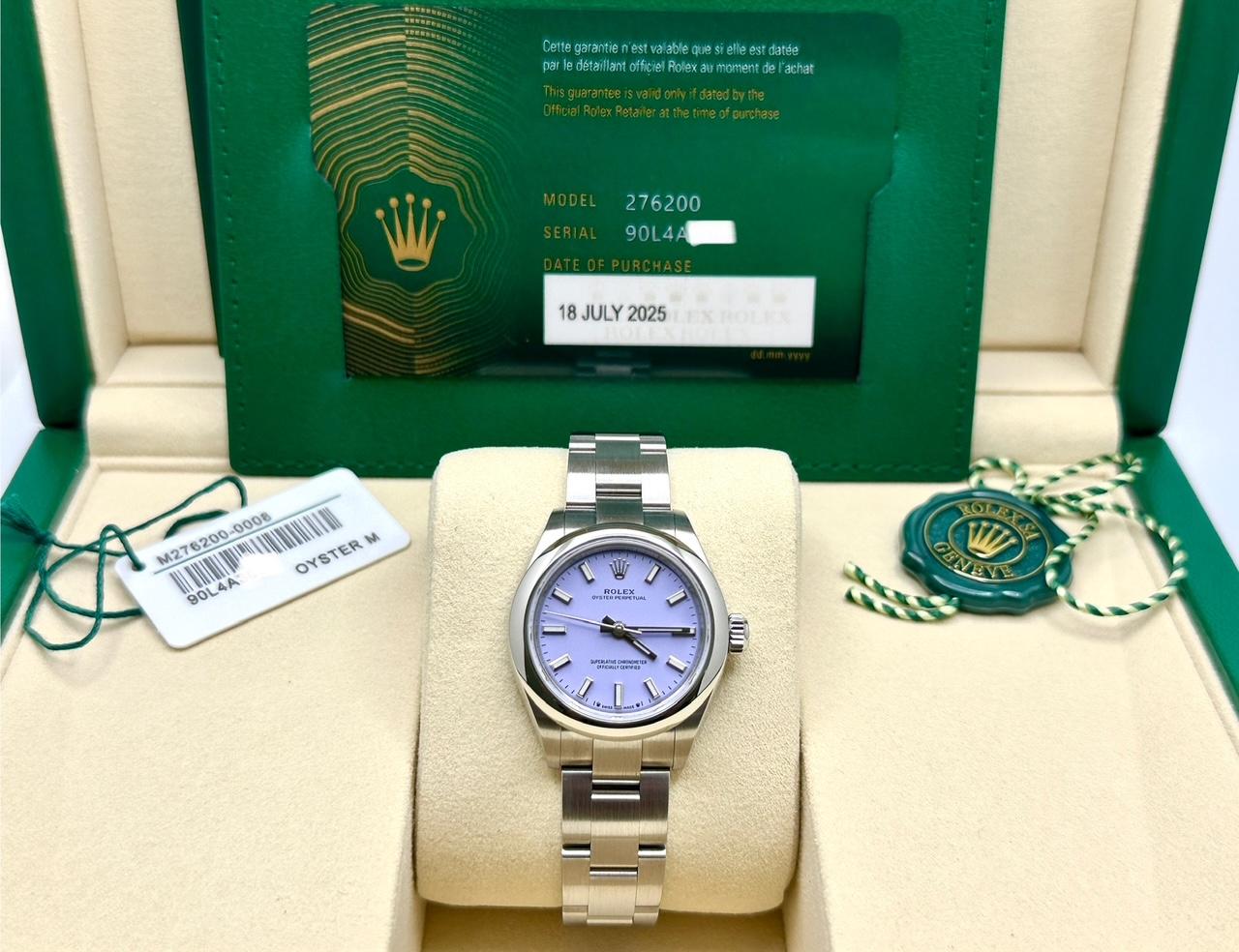 Numero di stile: 276200



Seriale: 90L4****



Year: 2025

 

Model: Rolex Donna Oyster Perpetual

 

Materiale della cassa: Acciaio inossidabile

 

Fascia: Acciaio inossidabile

   

Lunetta: Acciaio inossidabile

   

Quadrante: Quadrante