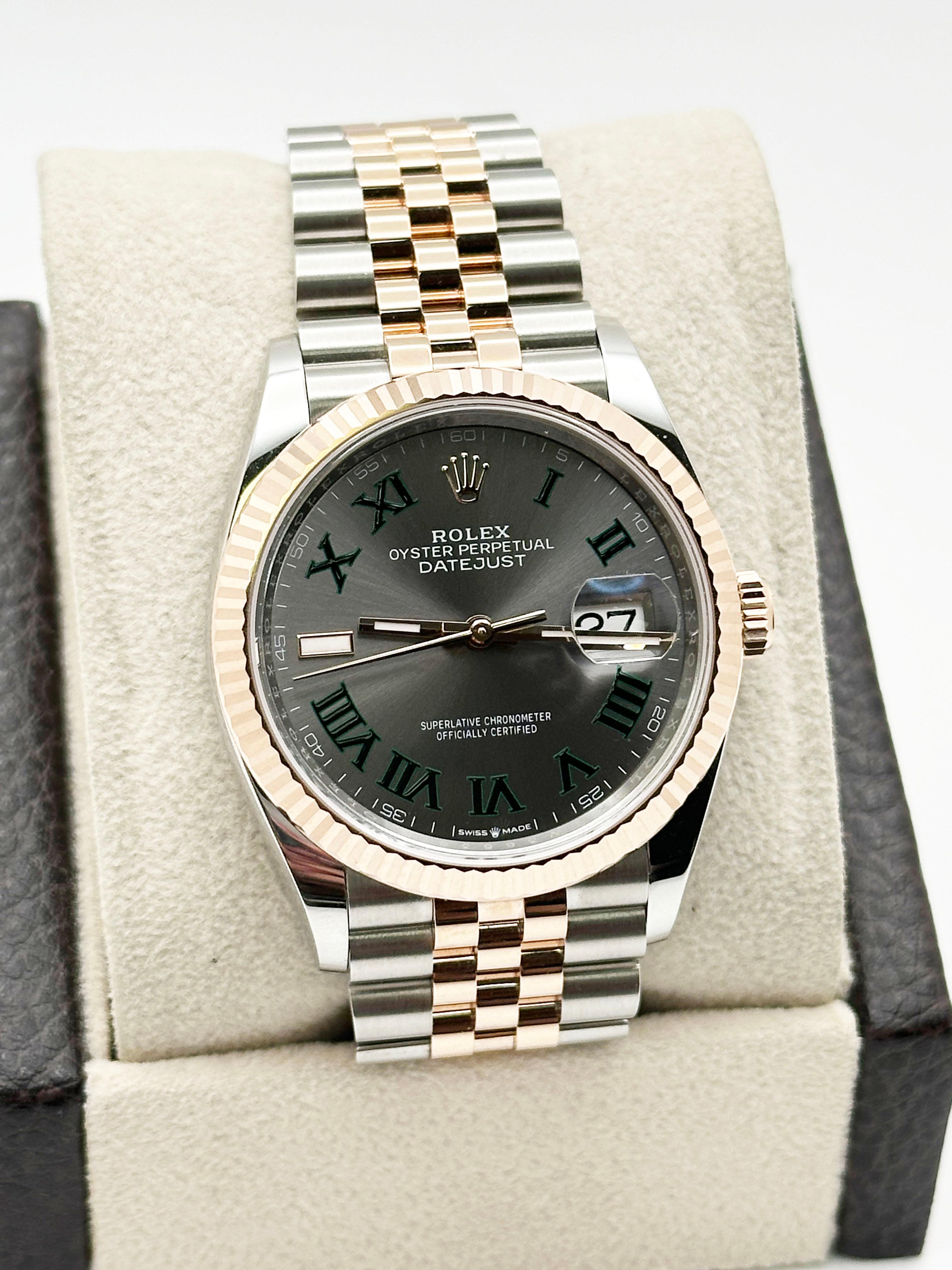 Men's 2025 Rolex Datejust 126231 Wimbledon Dial 18K Rose Gold Stainless Box Paper For Sale