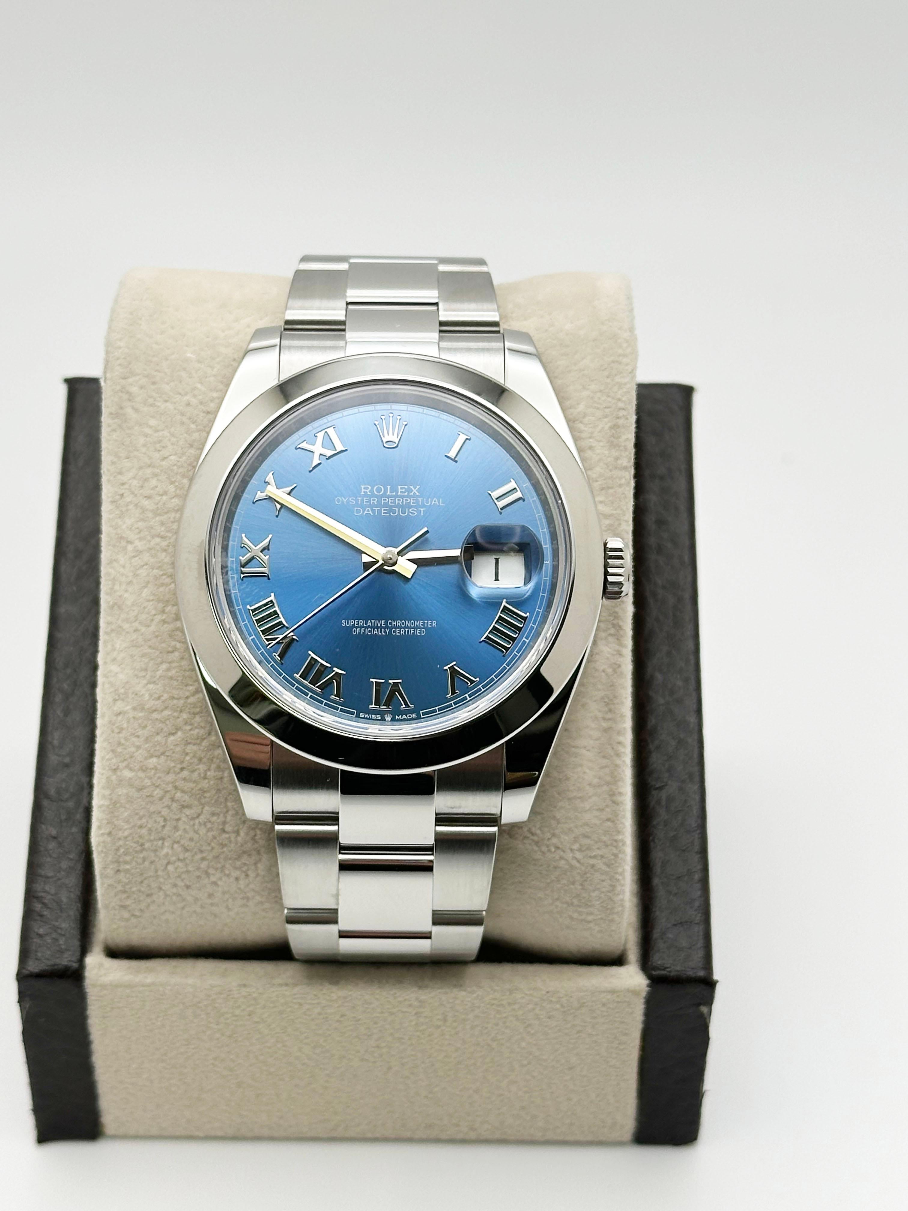 Women's or Men's 2025 Rolex Datejust 41 126300 Blue Roman Dial Stainless Steel Box Paper