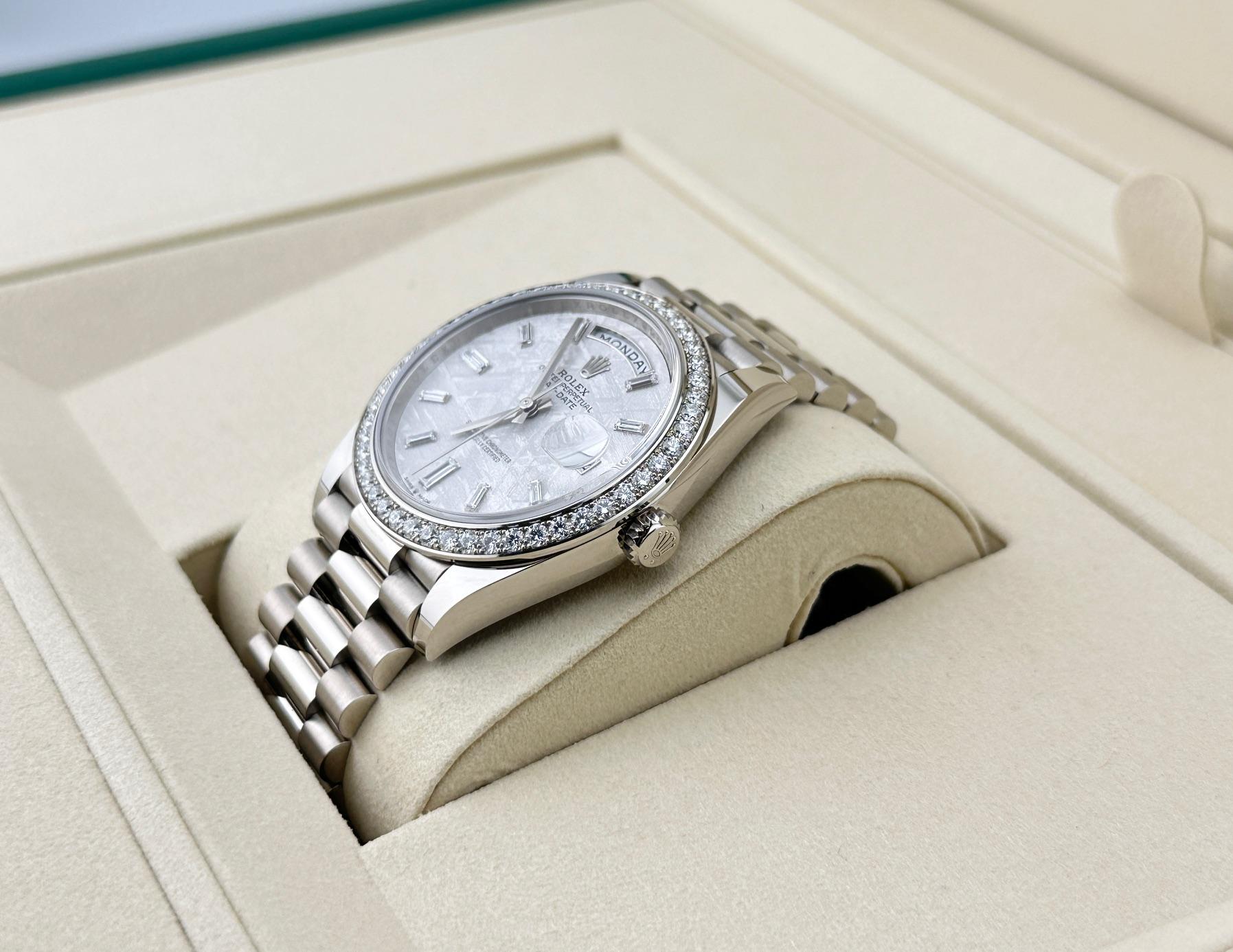 2025 Rolex Day Date 40 228349RBR Oro bianco 18 carati Meteorite Diamante Quadrante e Lunetta In condizioni ottime in vendita a San Diego, CA