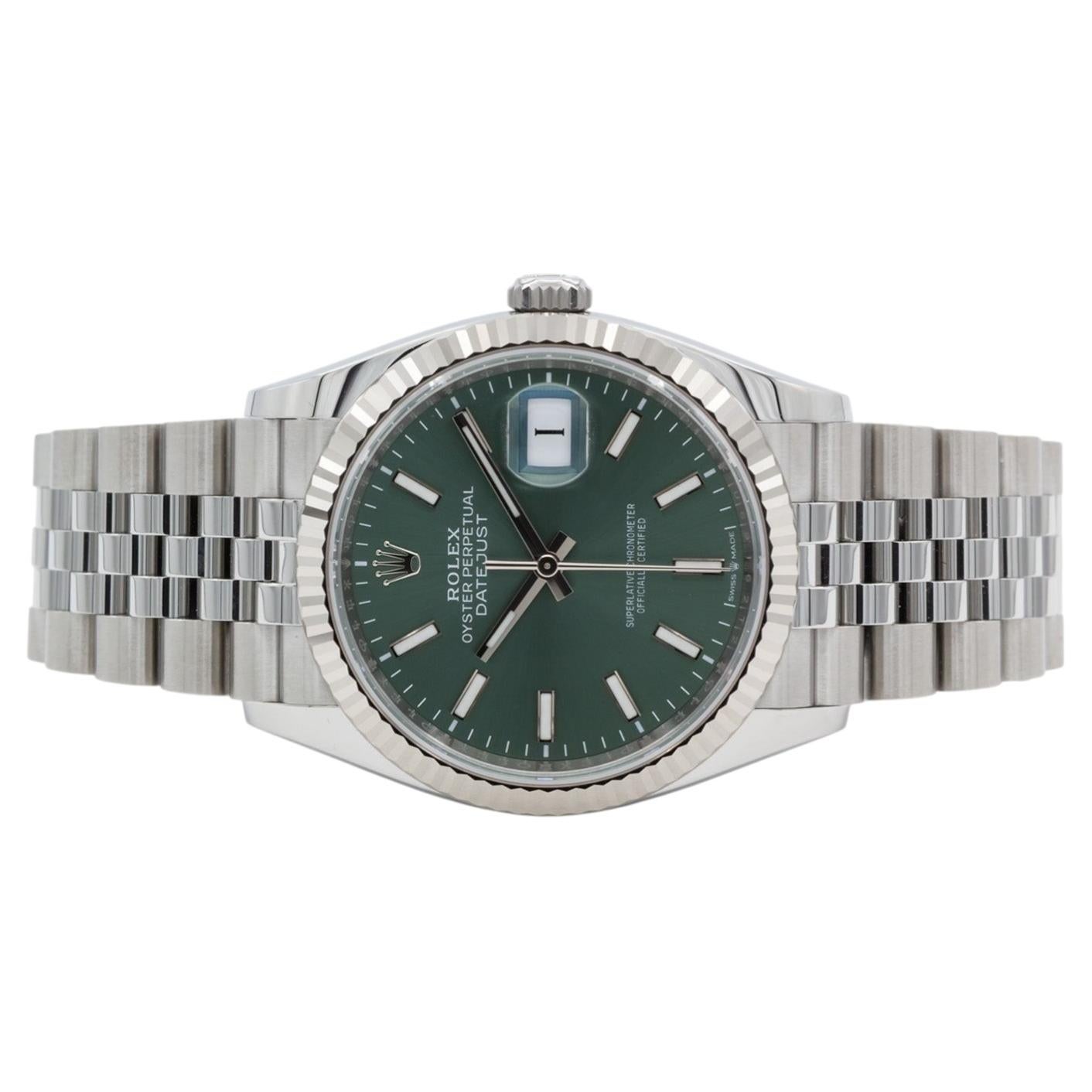 2025 Rolex Steel Datejust 36mm 126234 Mint Green Fluted Bezel Jubilee Unworn BNP