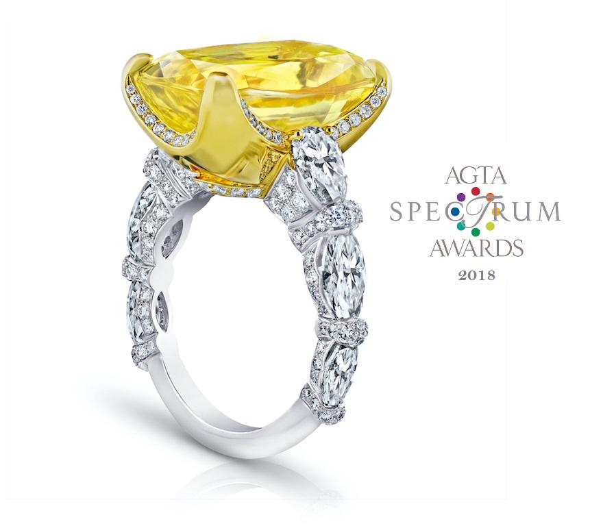 20.26 Carat Yellow Cushion Sapphire and Diamond Ring 8