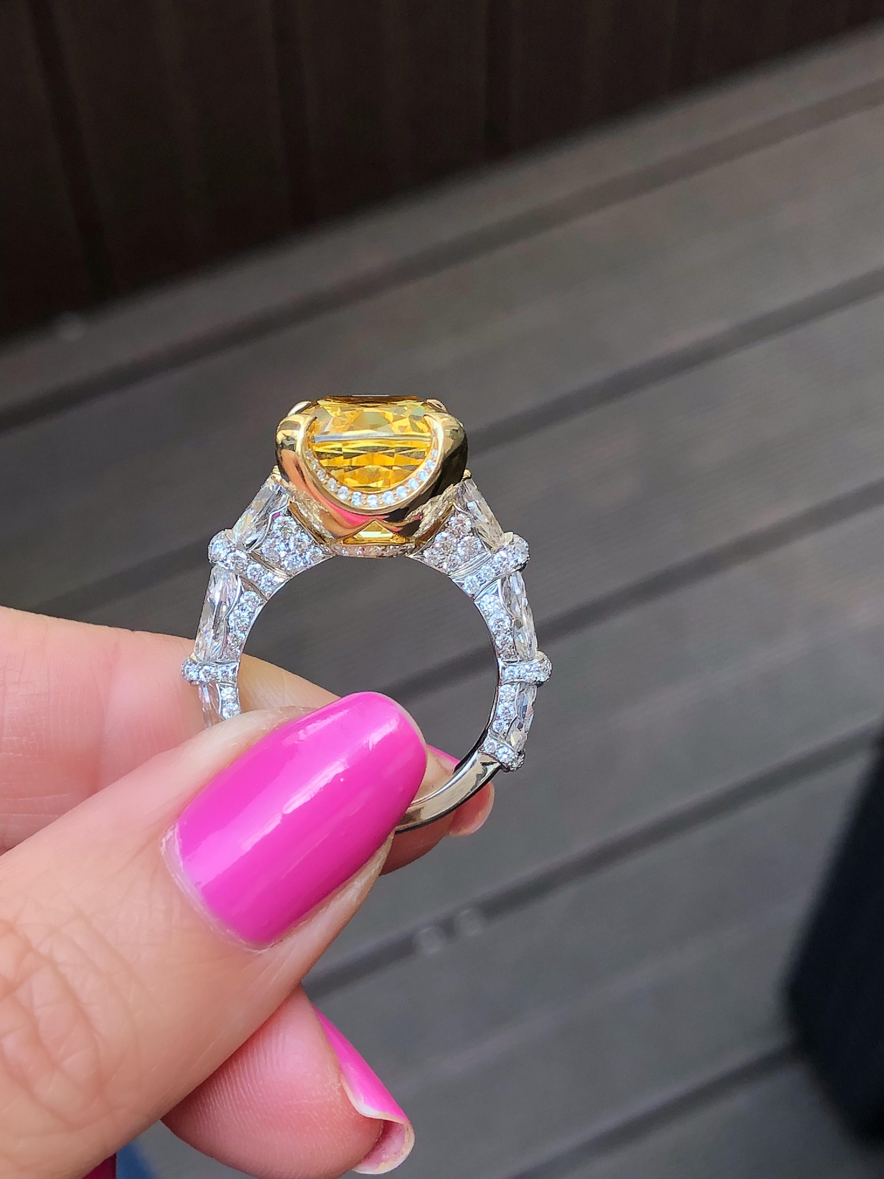 20.26 Carat Yellow Cushion Sapphire and Diamond Ring 1