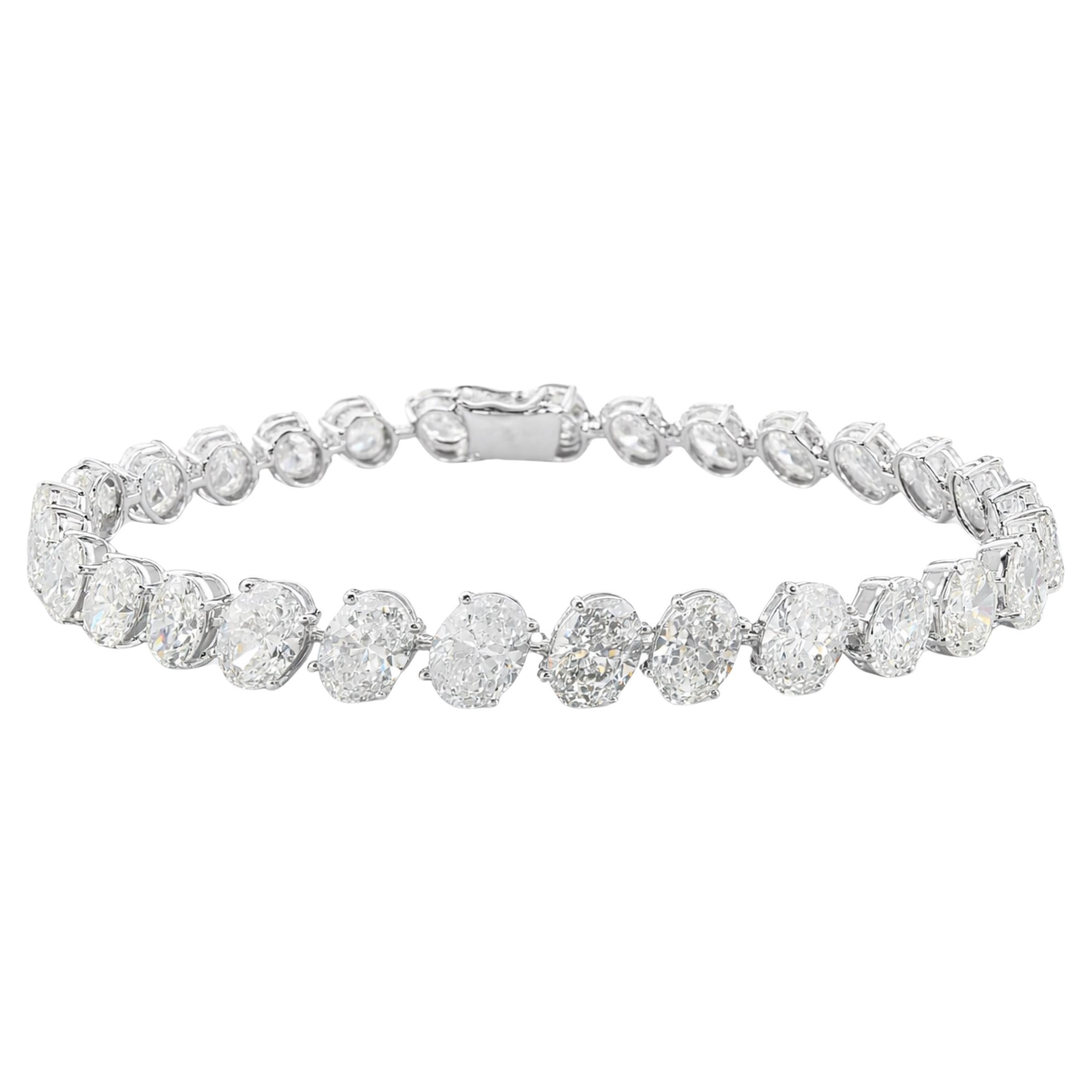 20,28 Carati SI/H Diamante ovale sfaccettato Bracciale Tennis Oro Bianco 18 Carati
