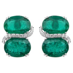 20,28ct Smaragd 0,45ct SI/H Diamant Toi Et Moi Ohrstecker 18K Weißgold