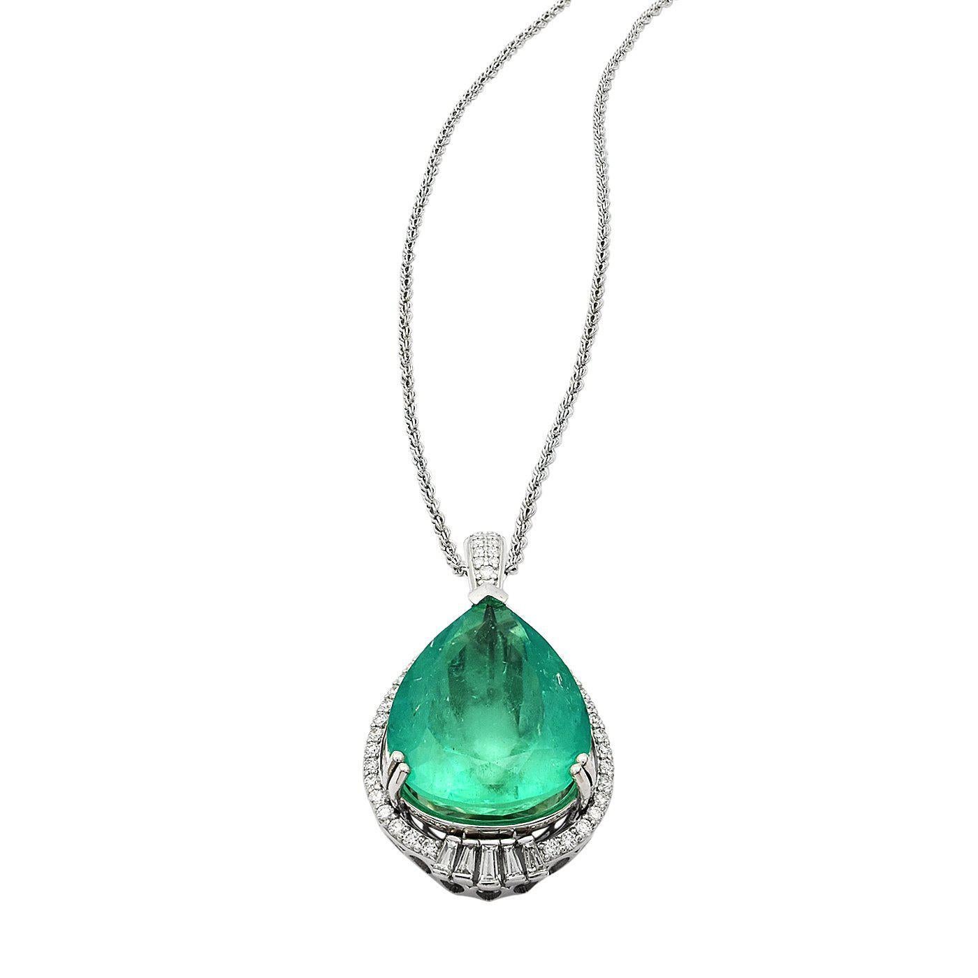 20.29 Carat Emerald Diamond Pendant Necklace For Sale