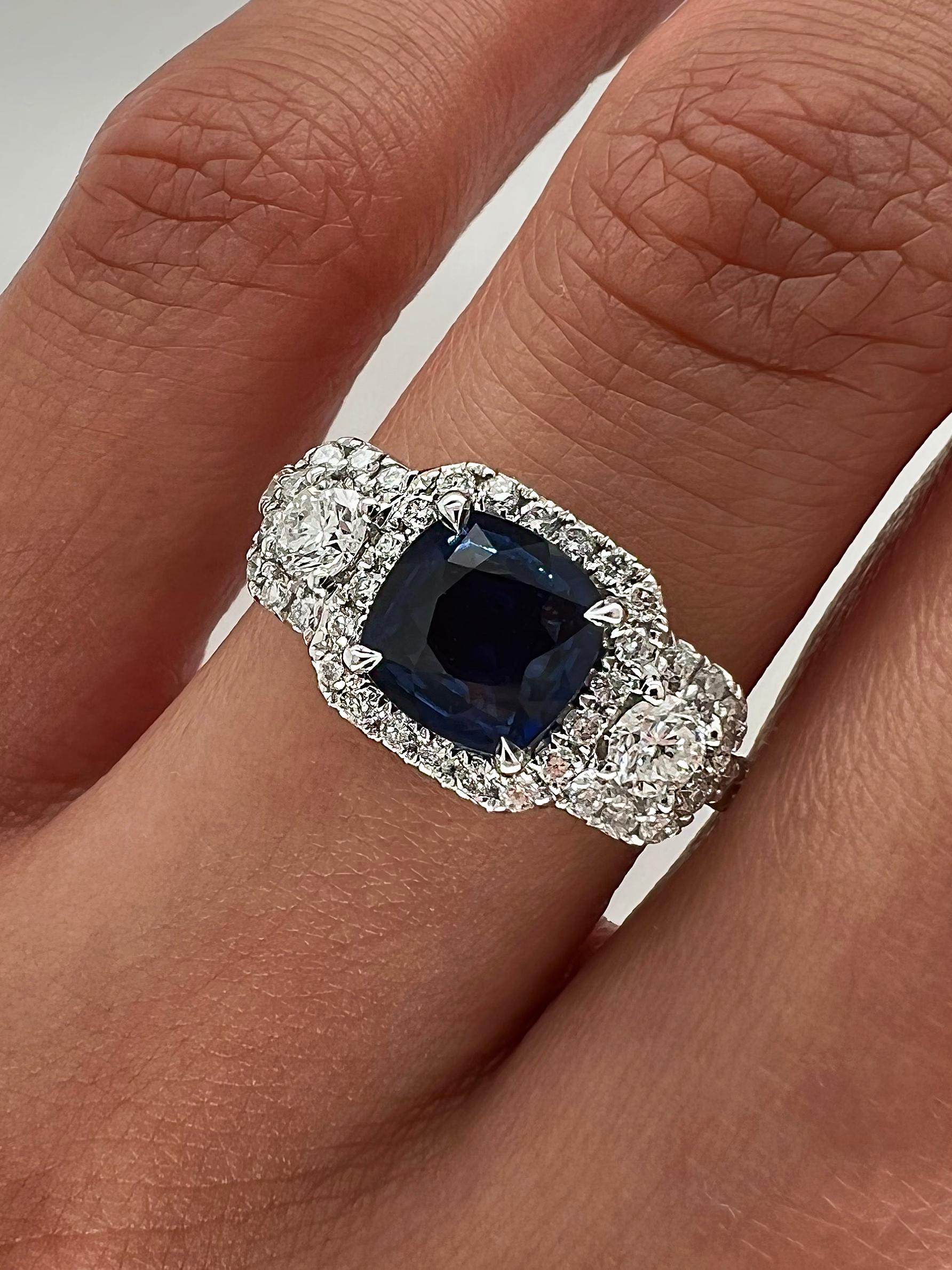 2.02 Total Carat Sapphire and Diamond Engagement Ring In New Condition For Sale In New York, NY