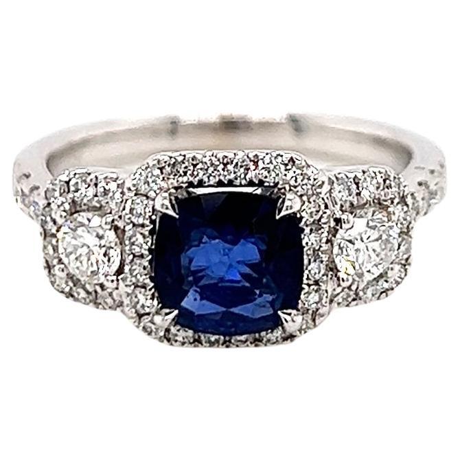 2.02 Total Carat Sapphire and Diamond Engagement Ring For Sale