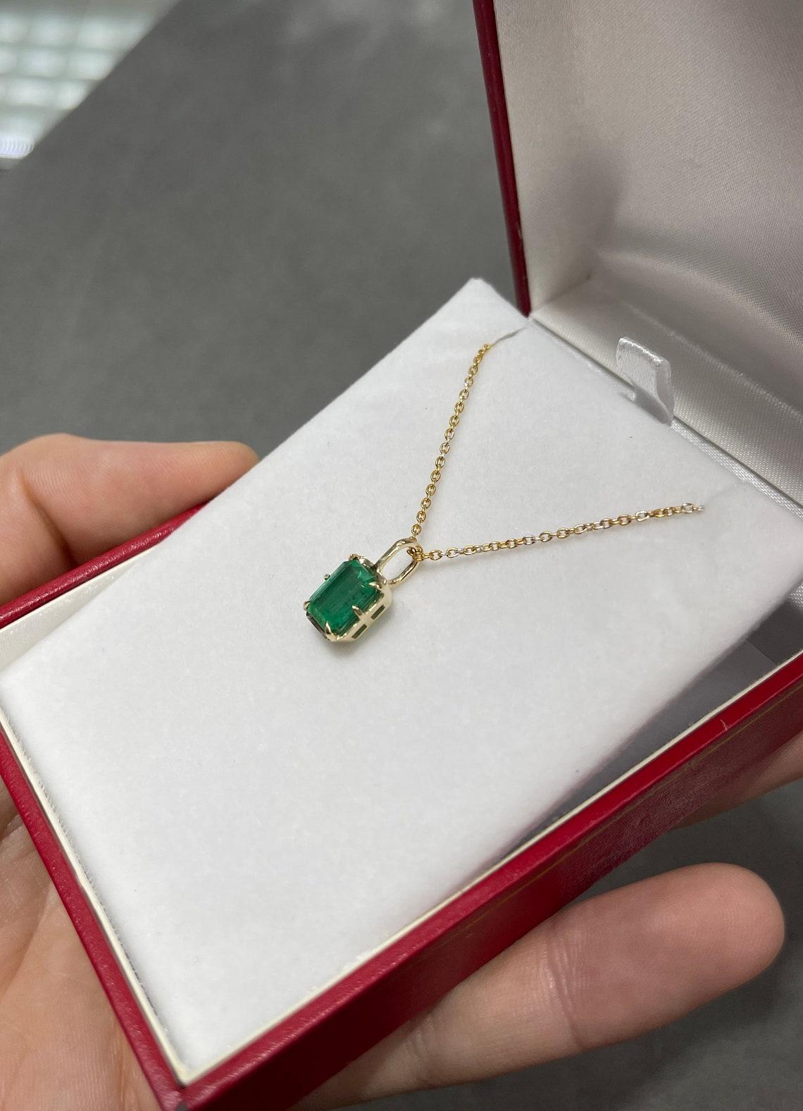 2.02ct 14K Emerald Georgian Styled 6-Prong Solitaire Pendant In New Condition For Sale In Jupiter, FL