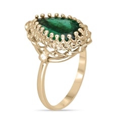 2.02ct 14K Pear Cut Emerald Solitaire Ring - Dark Green Vintage Multi-Prong 585