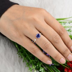 2.02ct Cushion Cut Tanzanite Diamond Open Cuff Ring 18 Karat Rose Gold