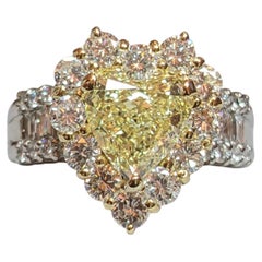 GIA 2.02ct Fancy Yellow Heart Diamond Platinum Cocktail Ring, VS2 Clarity