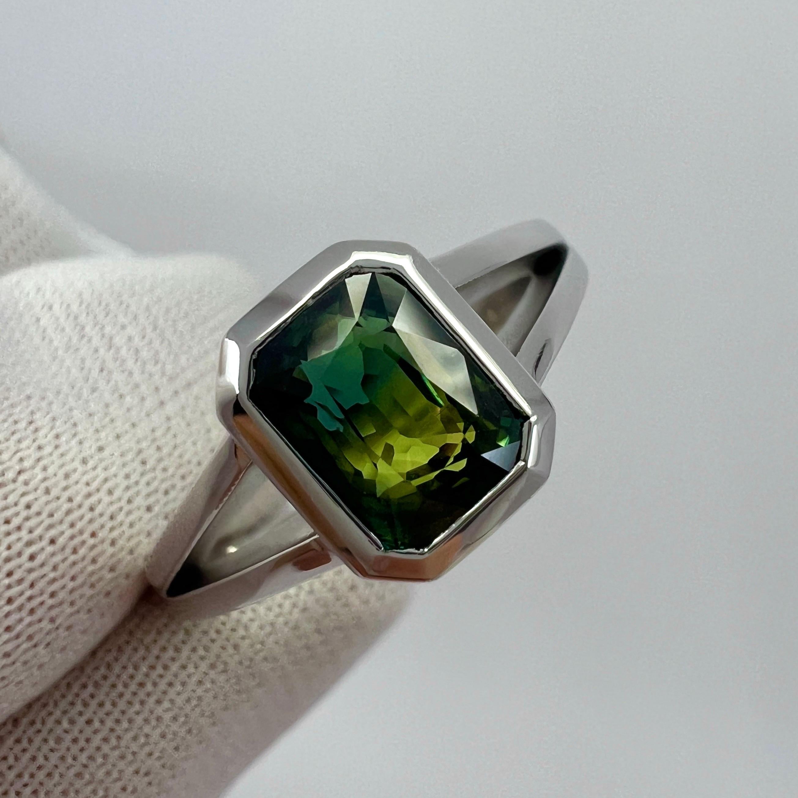 Octagon Cut 2.02ct GIA Certified Untreated Bi Colour Sapphire 18k White Gold Signet Ring