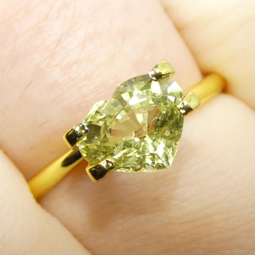 Descrizione:

Tipo di gemma: Zaffiro 
Numero di pietre: 1
Peso: 2,02 carati
Misure: 8,28 x 6,62 x 4,81 mm
Forma: Cuore
Stile di taglio Corona: Taglio brillante
Padiglione Stile di Taglio: Taglio a gradini 
Trasparenza: Trasparente
Chiarezza: