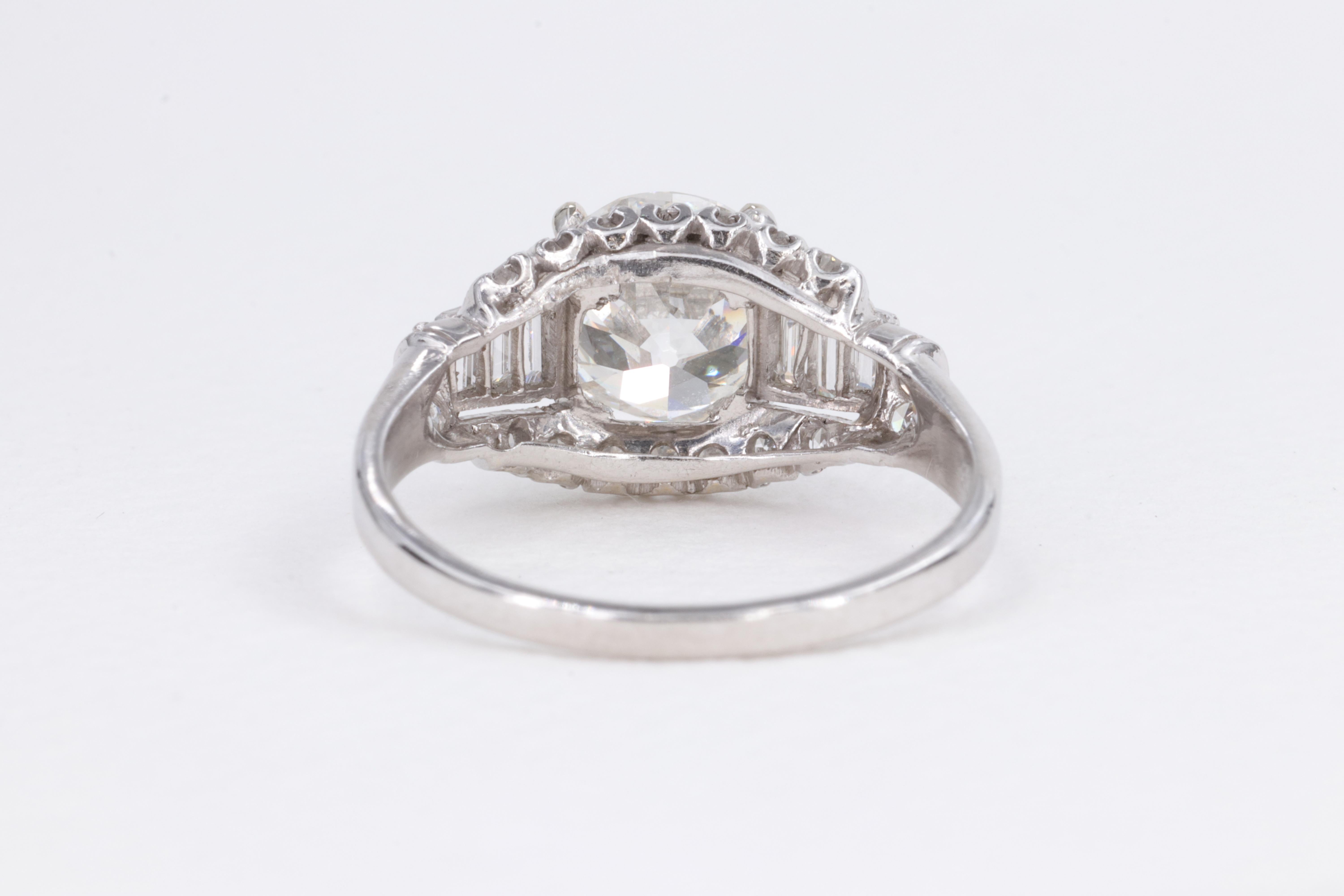 2.02ct I VS1 Old European Cut Diamond GIA Platinum Engagement Ring  For Sale 4