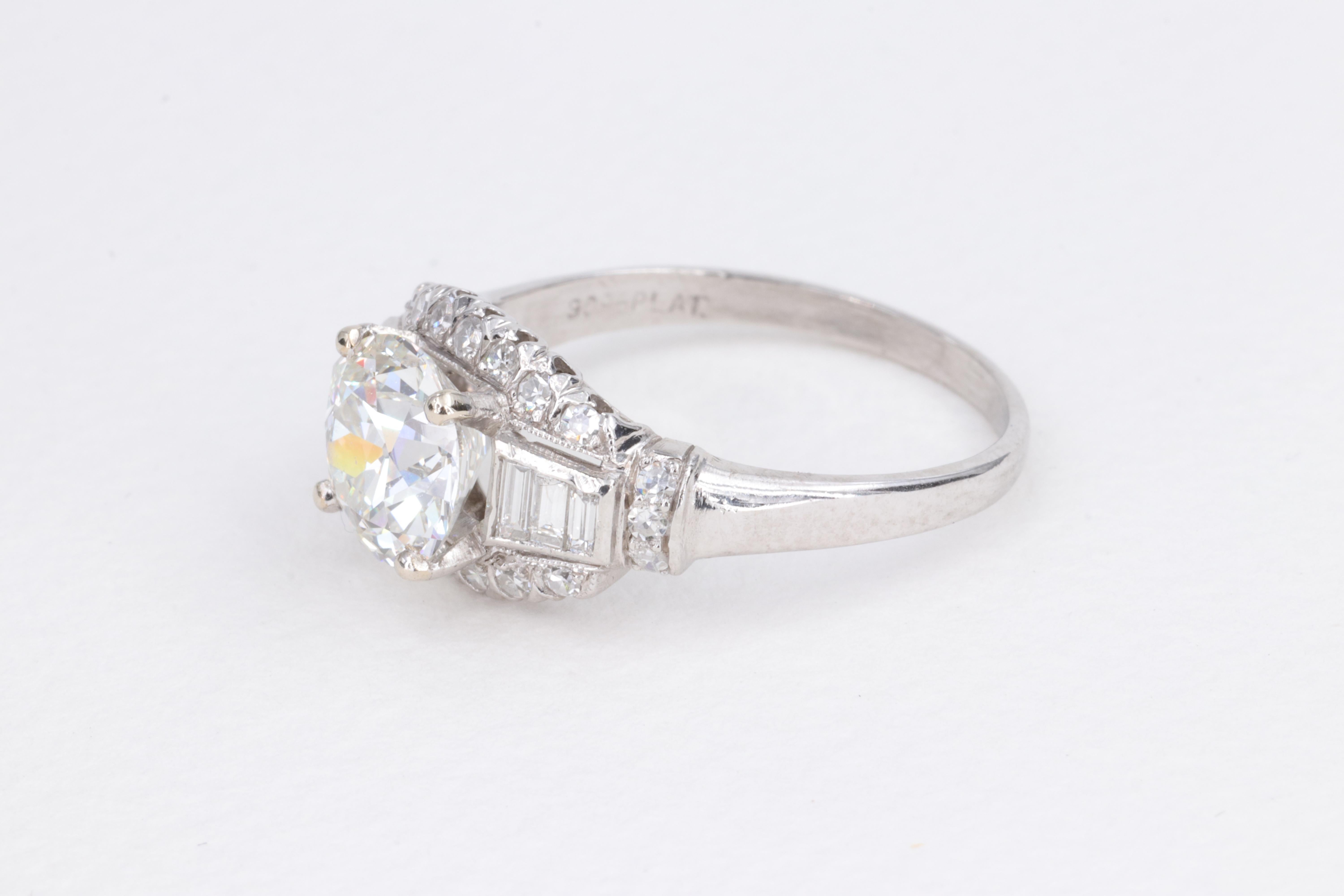 Art déco Bague de fiançailles en platine 2.02ct I VS1 Diamant taille européenne ancienne GIA en vente