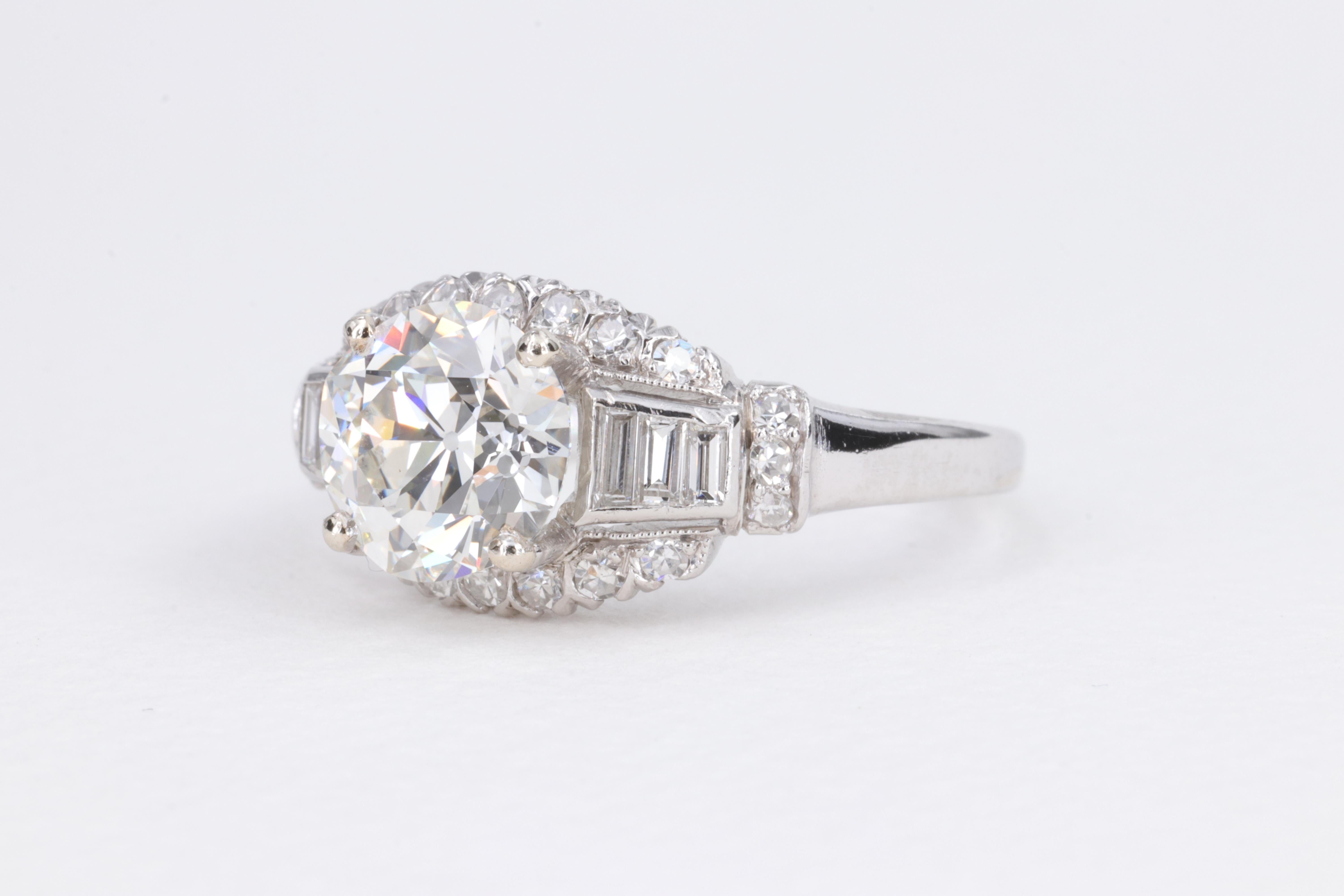 Bague de fiançailles en platine 2.02ct I VS1 Diamant taille européenne ancienne GIA Bon état - En vente à Tampa, FL