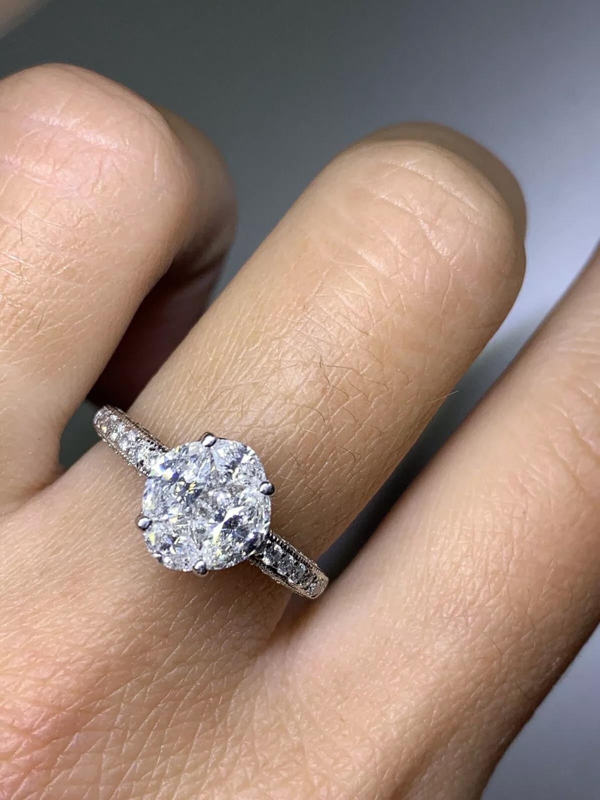 Princess Cut 2.02ct marquise and princess diamond engagement ring invisible set halo in 18ct For Sale