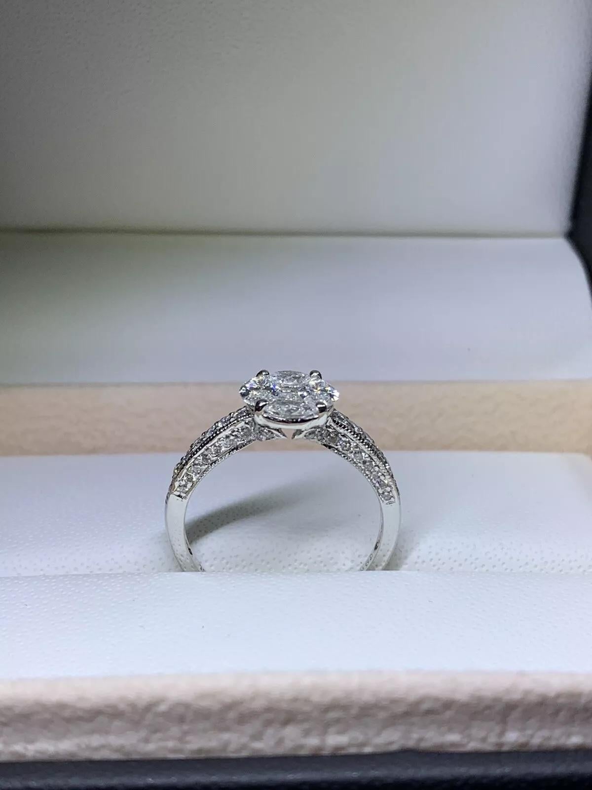 2.02ct marquise and princess diamond engagement ring invisible set halo in 18ct In New Condition For Sale In London, GB