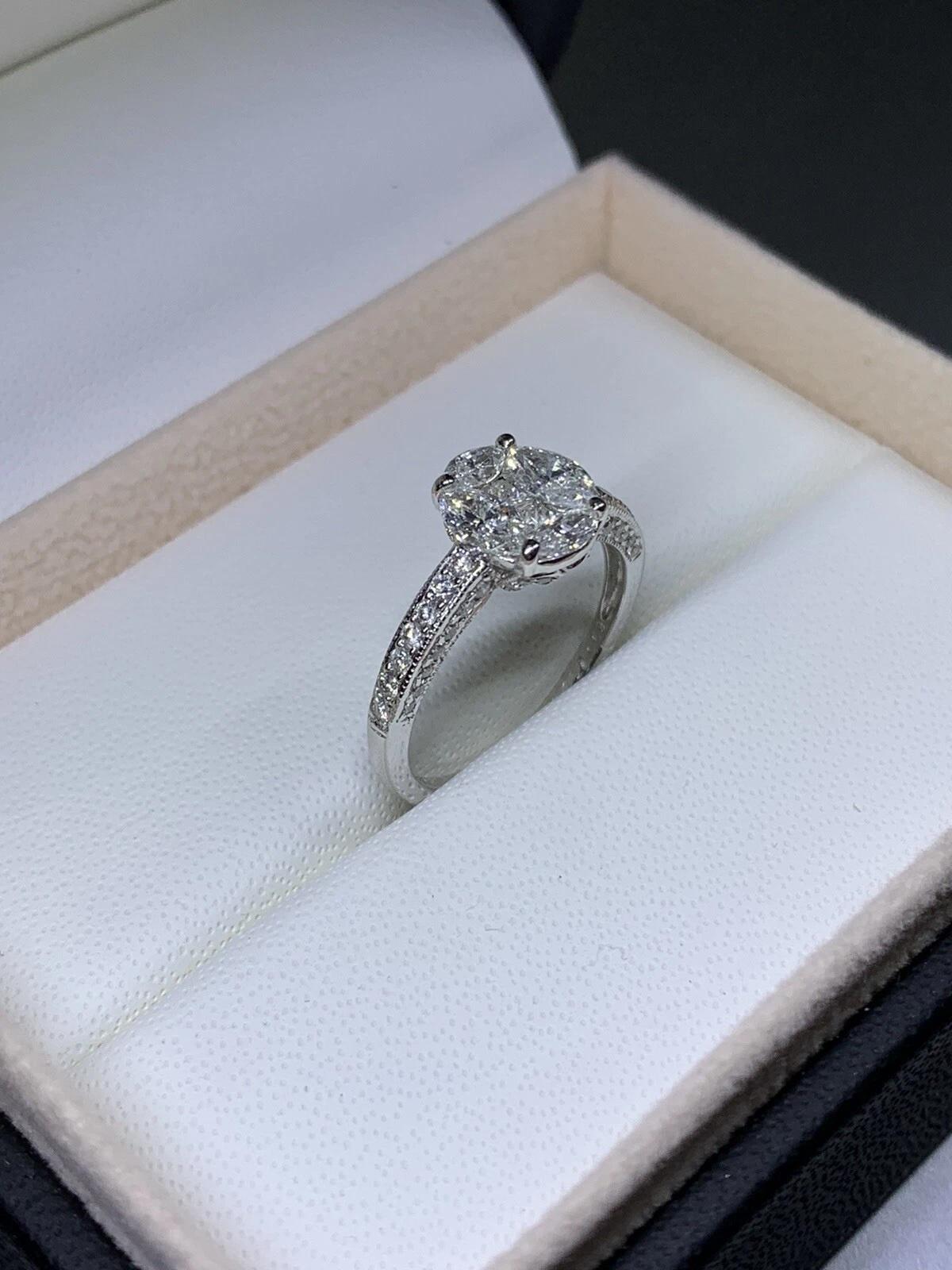 Women's or Men's 2.02ct marquise and princess diamond engagement ring invisible set halo in 18ct For Sale
