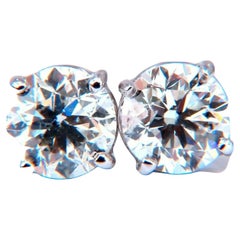 Clous d'oreilles classiques en or 14 carats avec diamants ronds brillants naturels de 2,02 carats H/SI2