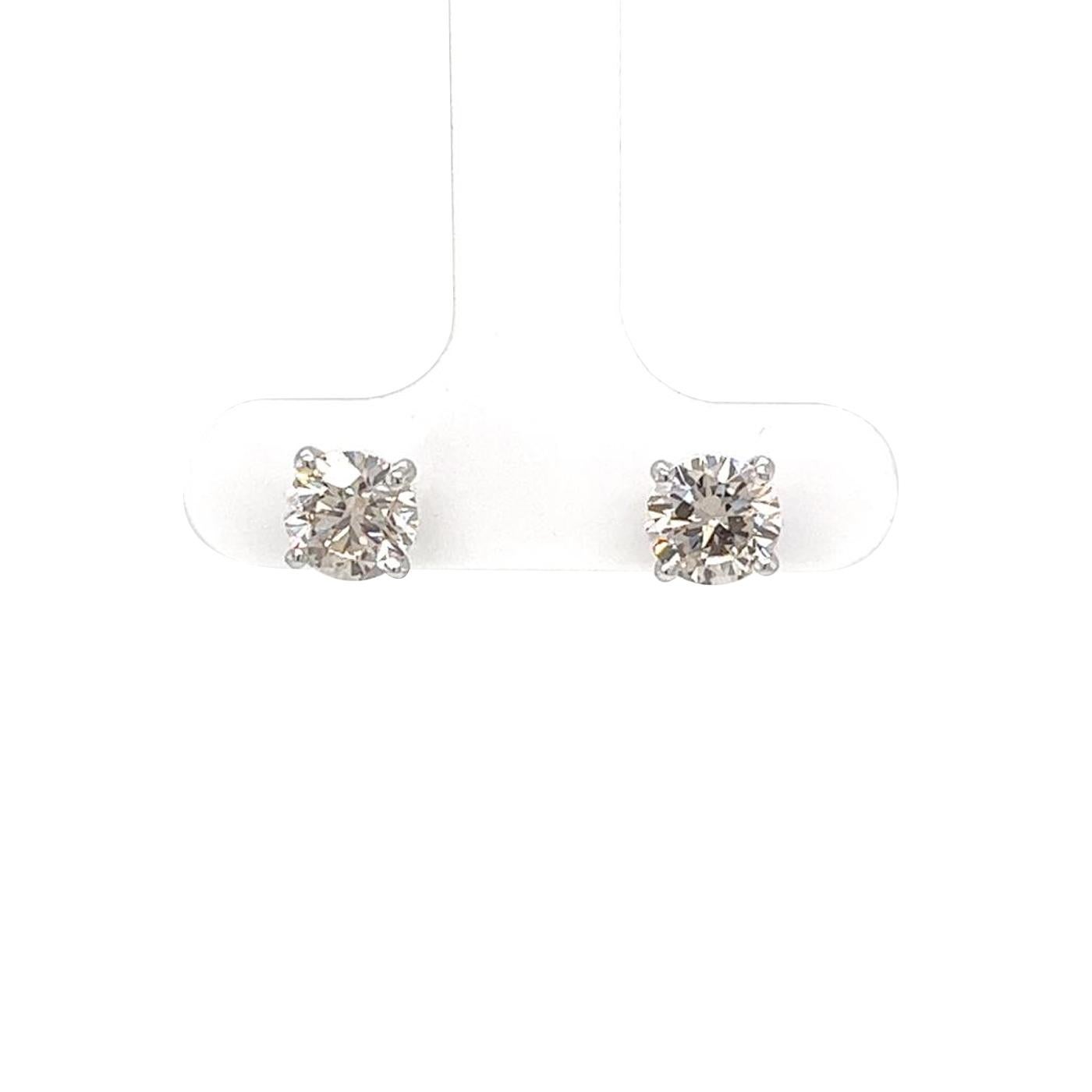 2,02 Karat natürlicher runder Diamant Martini-Ohrstecker in Martini-Fassung 4-Zinken 14K Gold (Rundschliff)