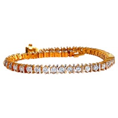 2,02 ct. Diamantes Redondos Naturales Barra Pulsera de Tenis Clásica Oro Amarillo 14 Kilates