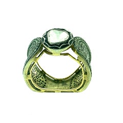 2.02 Carat Old Mine Cut 'Polki Diamond' Ring Oxidized Sterling Silver, 14K Gold