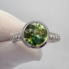 2.02ct Parti Bi Colour Round Green Yellow Sapphire & Diamond 18k White Gold Ring