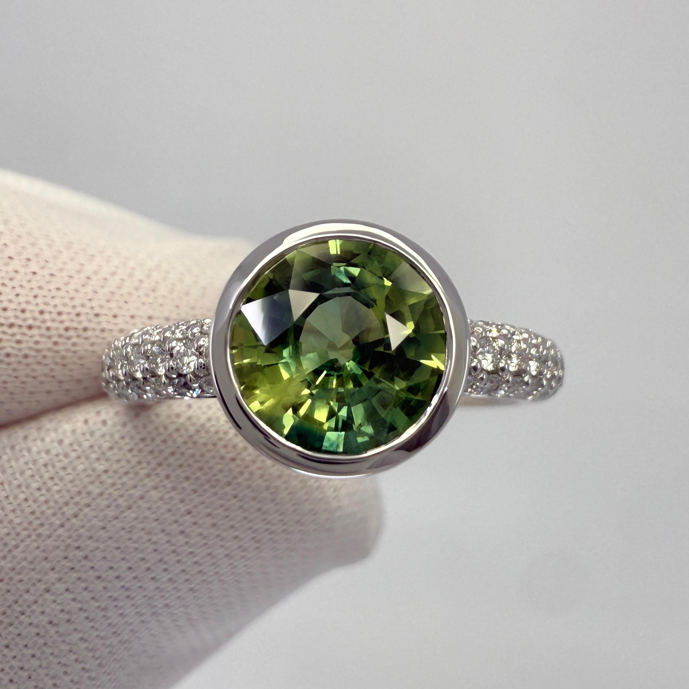 2,02ct Parti Bi Farbe Rund Grün Gelb Saphir & Diamant 18k Weißgold Ring (Rundschliff) im Angebot