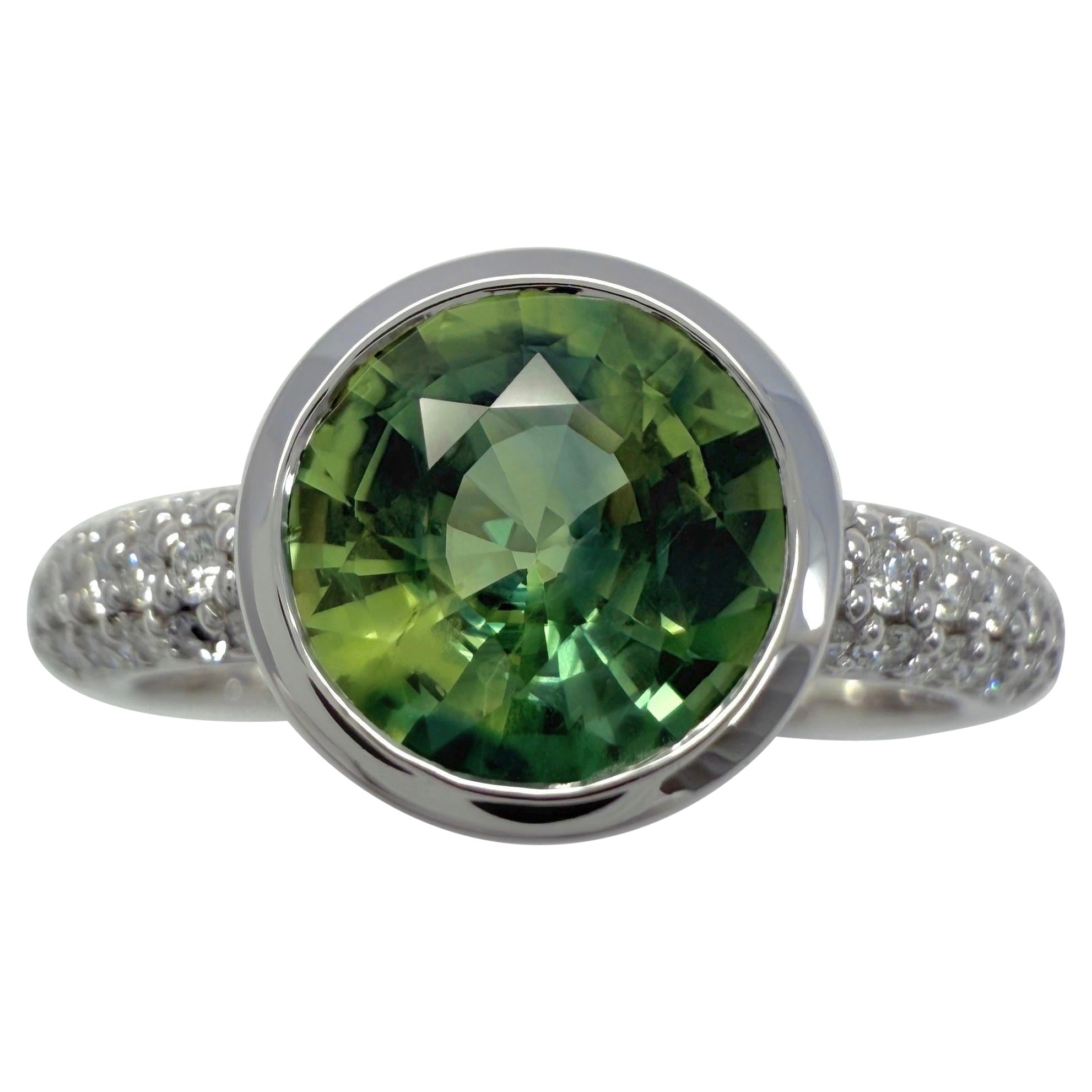 2,02ct Parti Bi Farbe Rund Grün Gelb Saphir & Diamant 18k Weißgold Ring im Angebot