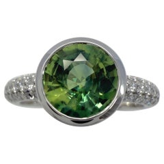 2,02ct Parti Bi Farbe Rund Grün Gelb Saphir & Diamant 18k Weißgold Ring