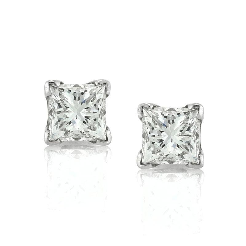 2.02ct Princess Cut Diamond Stud Earrings For Sale