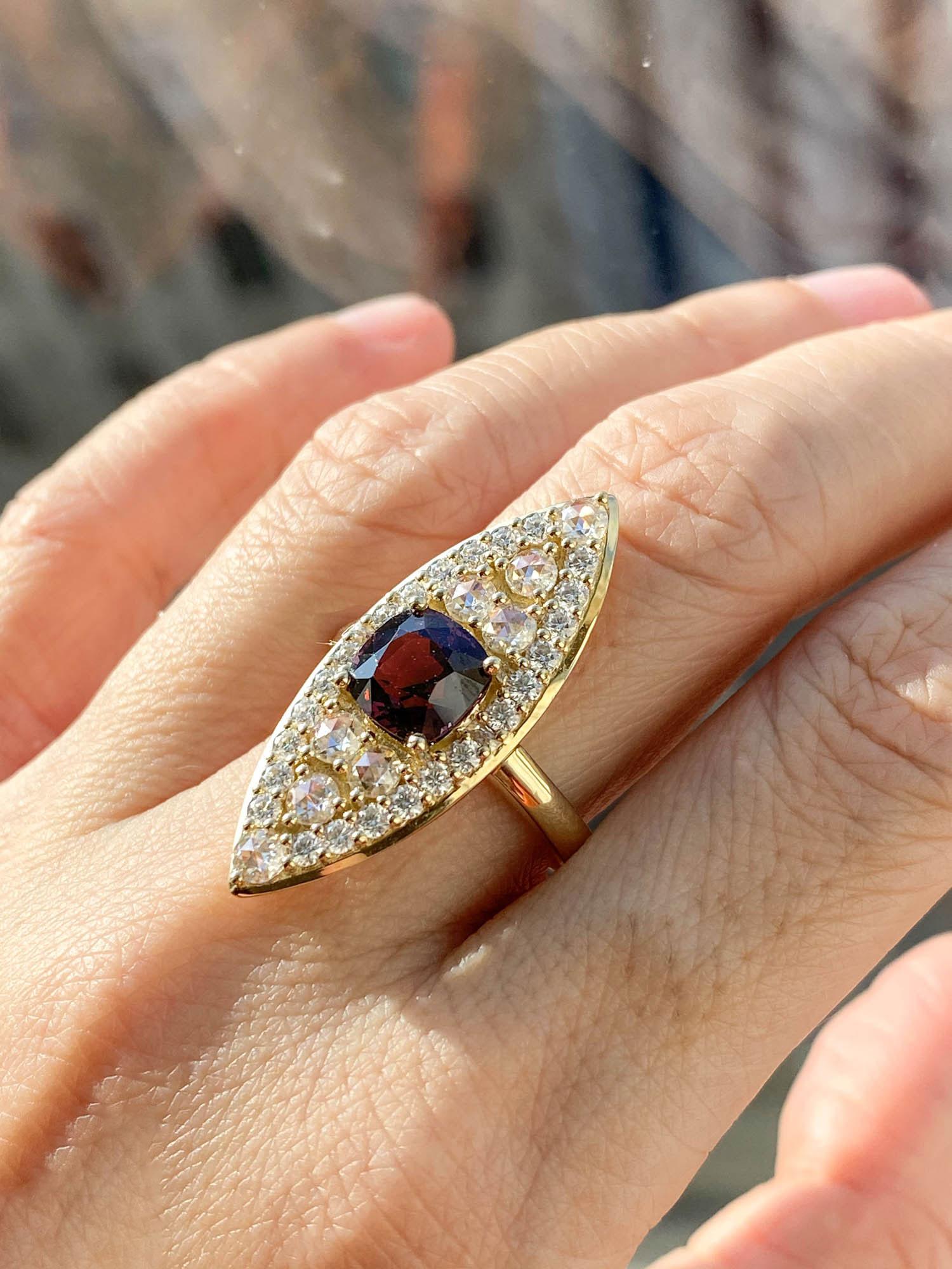 2.02ct Royal Purple Spinel 14k Gold Navette Ring Elongated French Cut AD1914 1