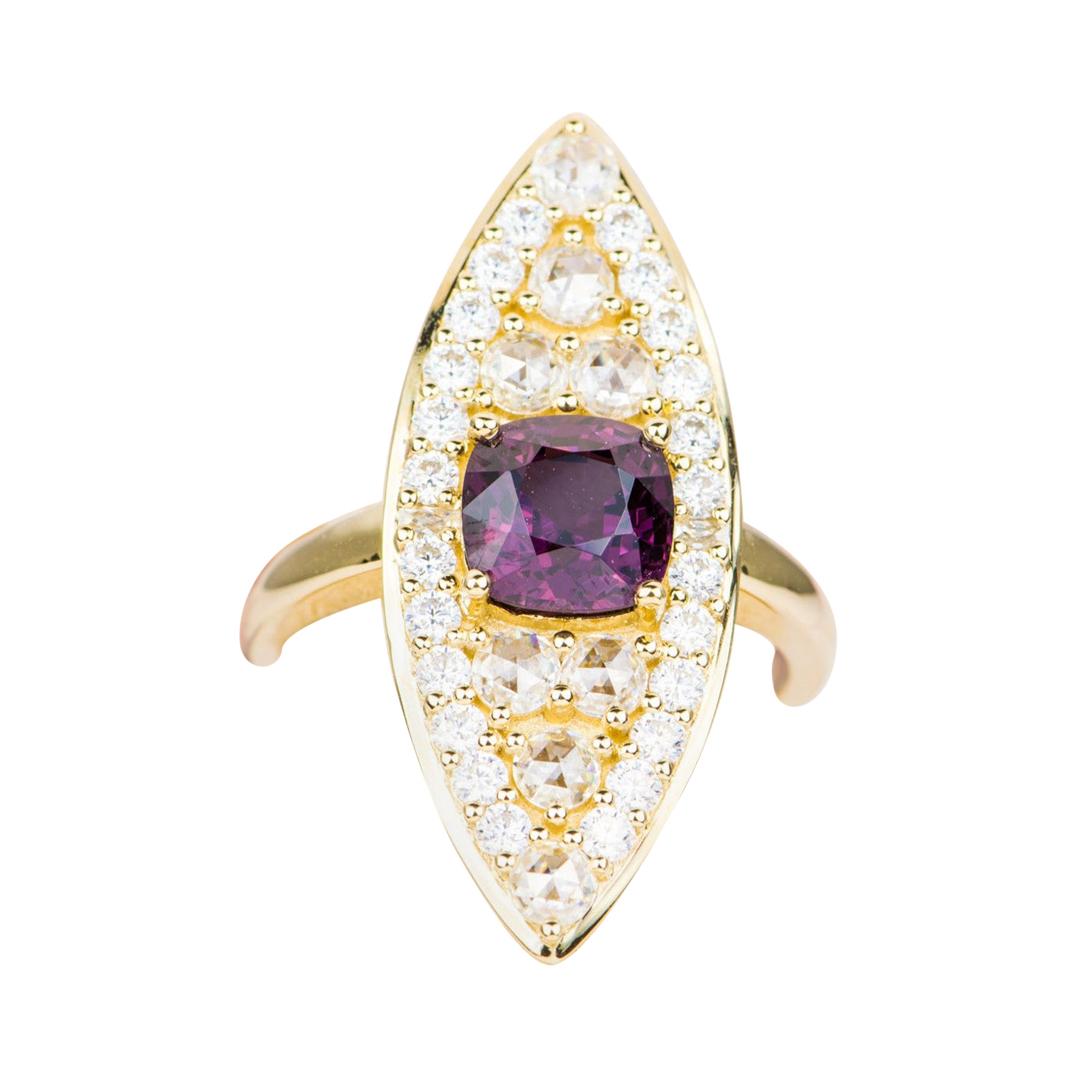 2.02ct Royal Purple Spinel 14k Gold Navette Ring Elongated French Cut AD1914