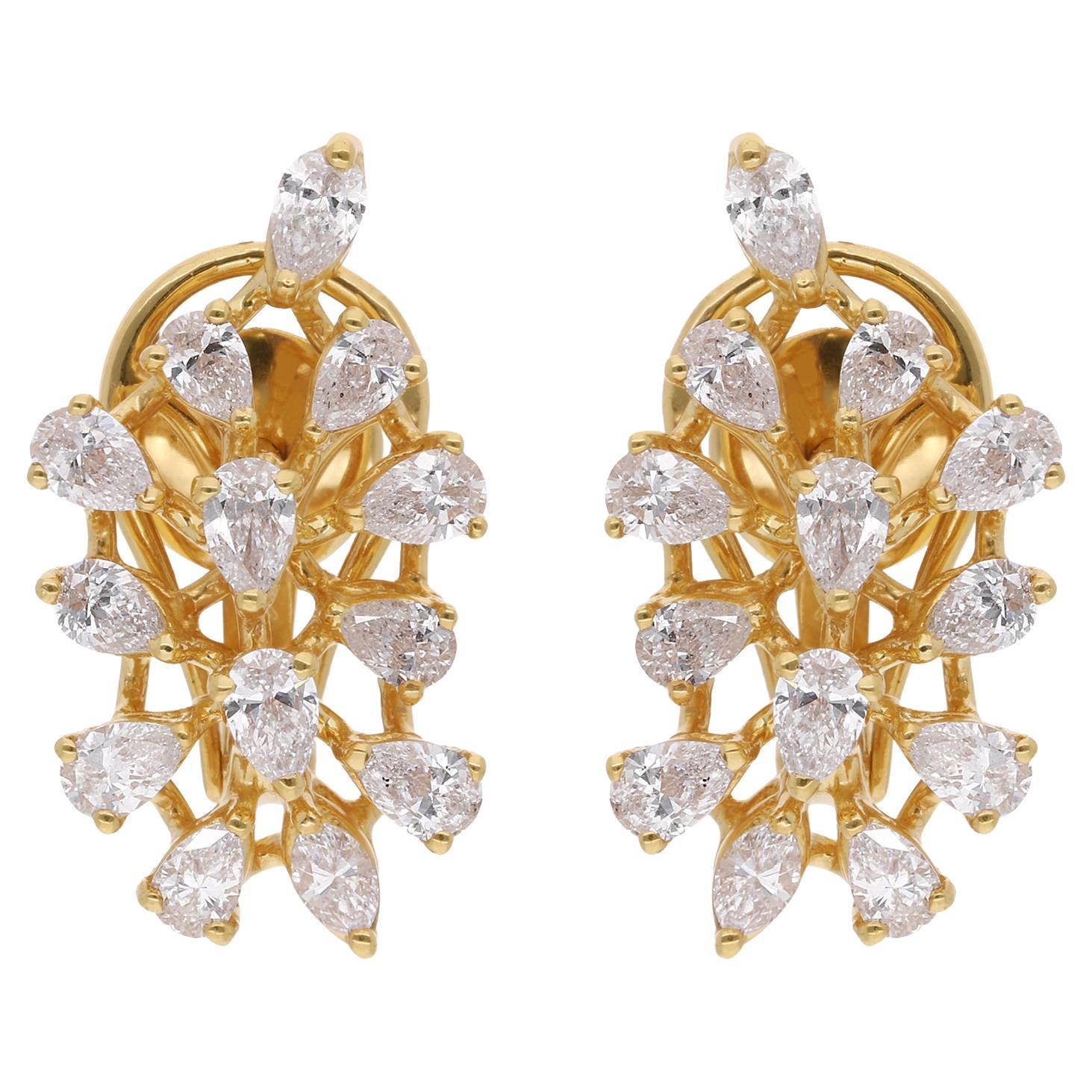 Taglio a goccia 2,02Ct SI/H Orecchini a grappolo di diamanti naturali in oro giallo 14k H. H. in vendita