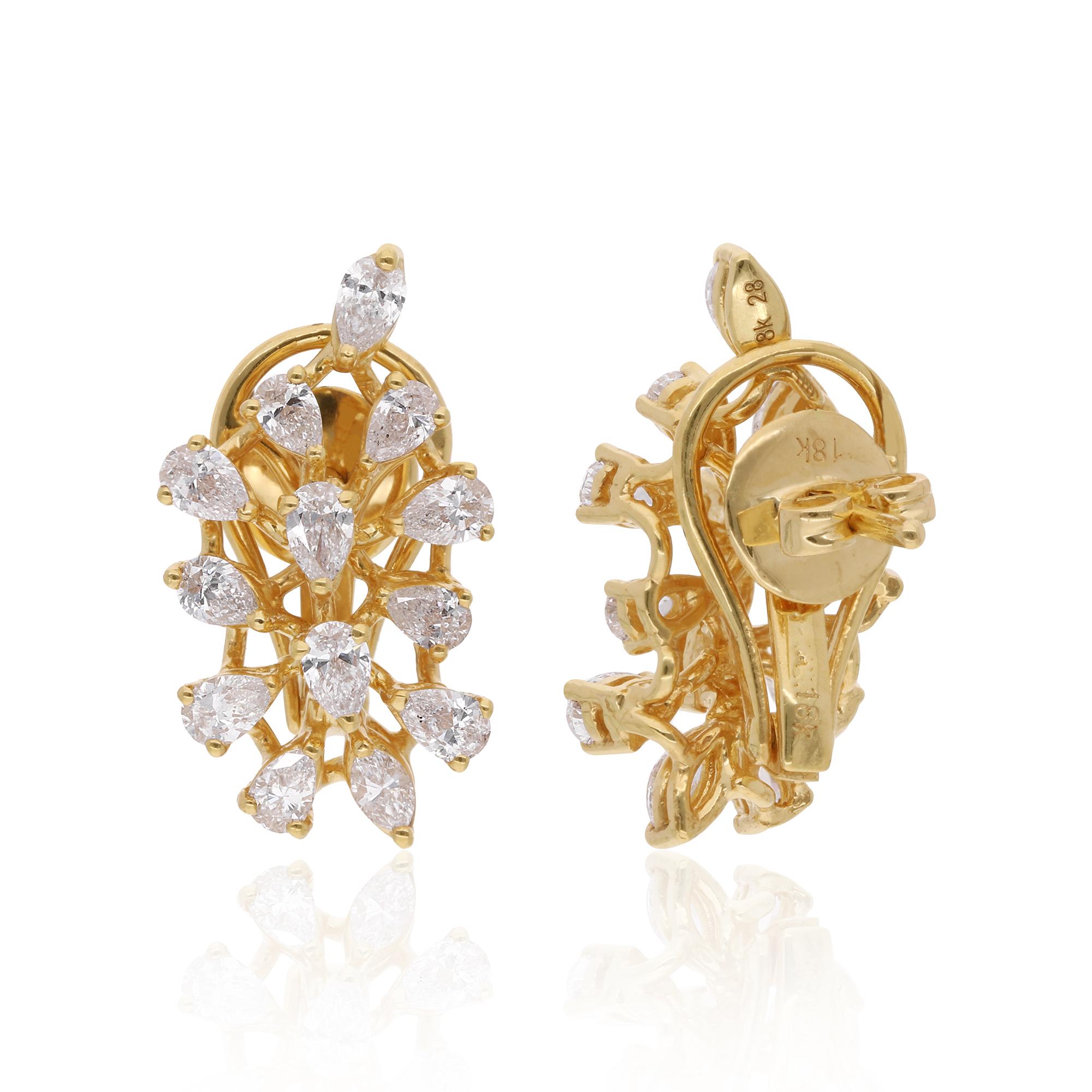 2.02Ct SI/H Diamant Naturel Clou d'oreilles Leaf Cluster Bijoux en or jaune 18k Neuf - En vente à Diera, Dubai