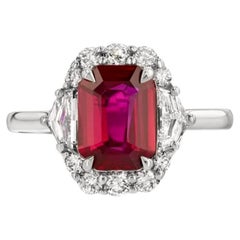 2.02ct emerald-cut,  untreated Mozambique Ruby ring. GIA certified.