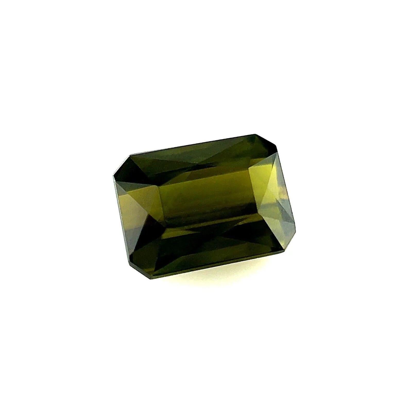 2.02ct Vivid Olive Green Tourmaline Fancy Octagon Emerald Loose Cut Gem 8.2x6mm

Natural Olive Green Tourmaline Gemstone.
2.02 Carat with a beautiful olive green colour and very good clarity, VS.
Some small natural inclusions visible when looking