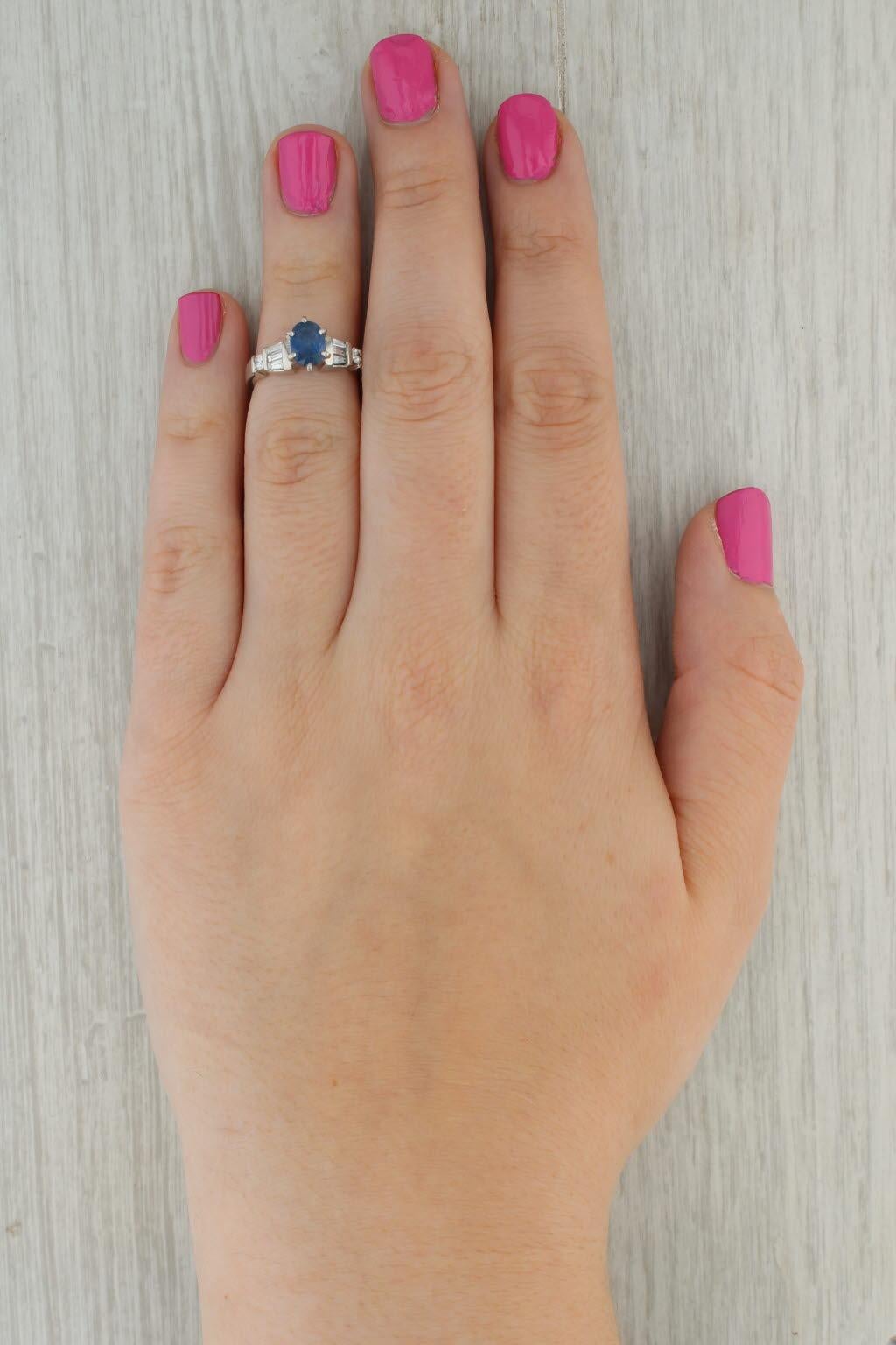 2.02ctw Oval Blue Sapphire Diamond Ring Platinum Engagement Size 5.25 3