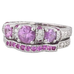 2.02ctw Pink Sapphire Diamond Engagement Ring Wedding Band Set 14k White Gold