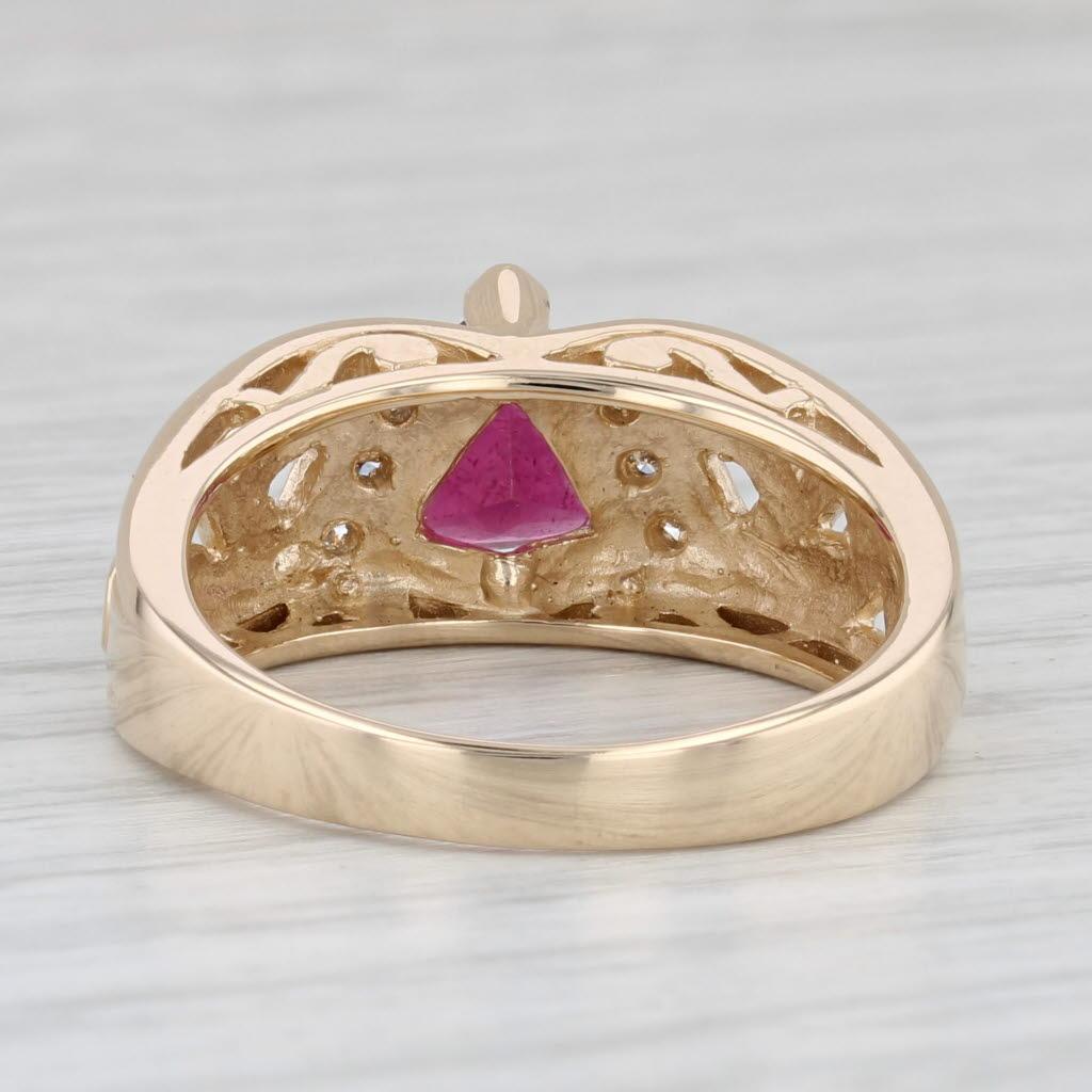 2,02ctw Rubellit Turmalin Diamant Ring 14k Gelbgold Größe 10 Floral Band (Trillionschliff) im Angebot